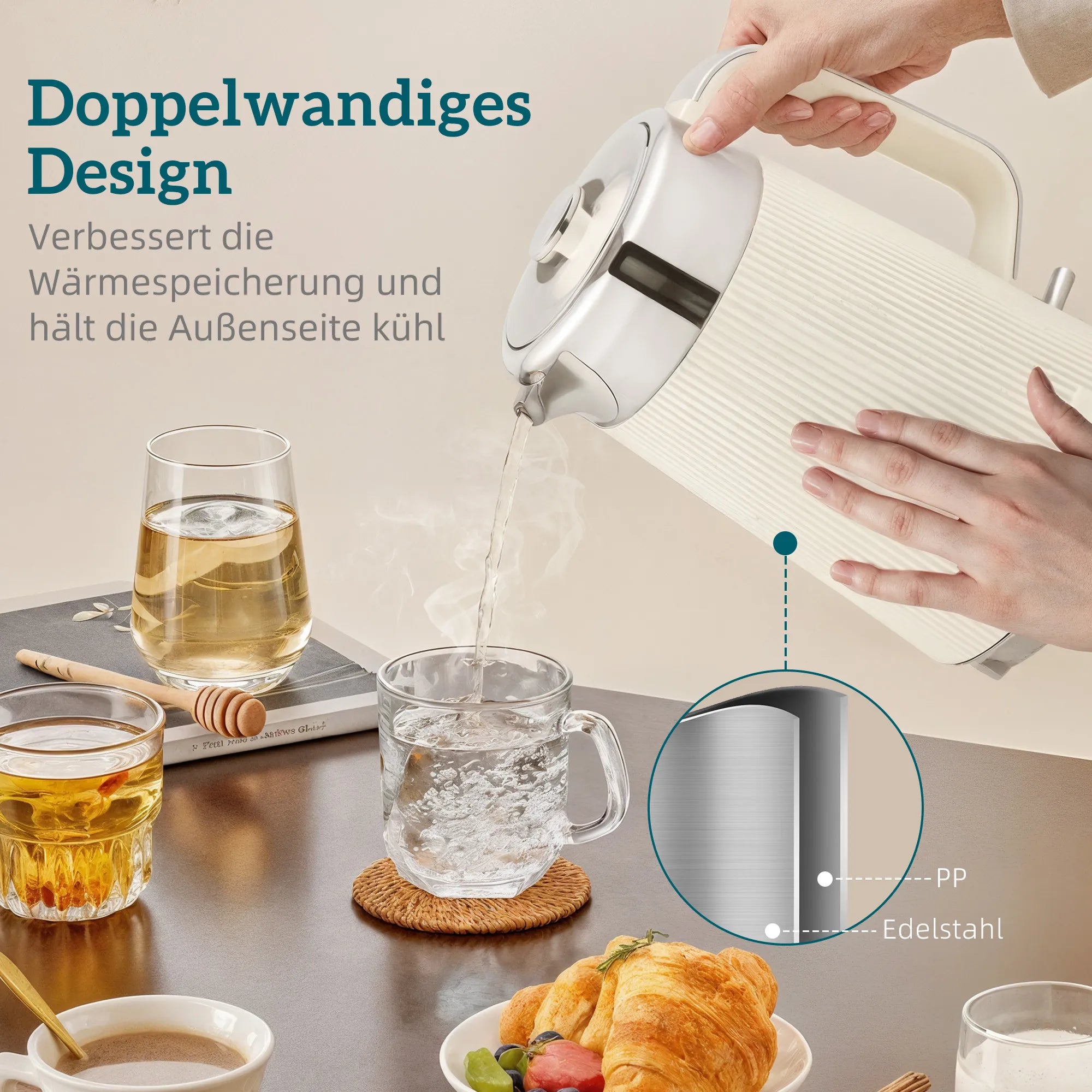 Virdulio ir skrudintuvo rinkinys 1,7 l, 2200 W, kreminės spalvos