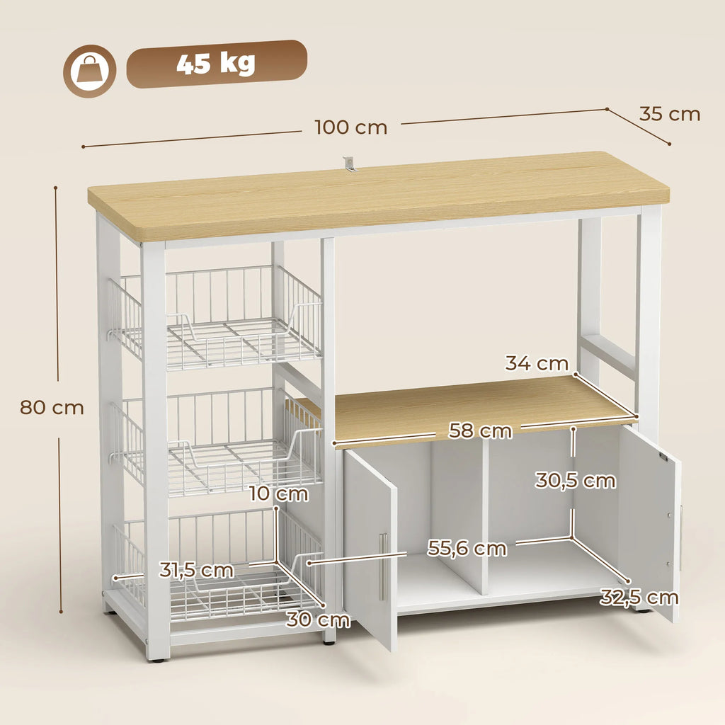 Matmenų schema: 100×35×80 cm lentyna, laikanti iki 45 kg