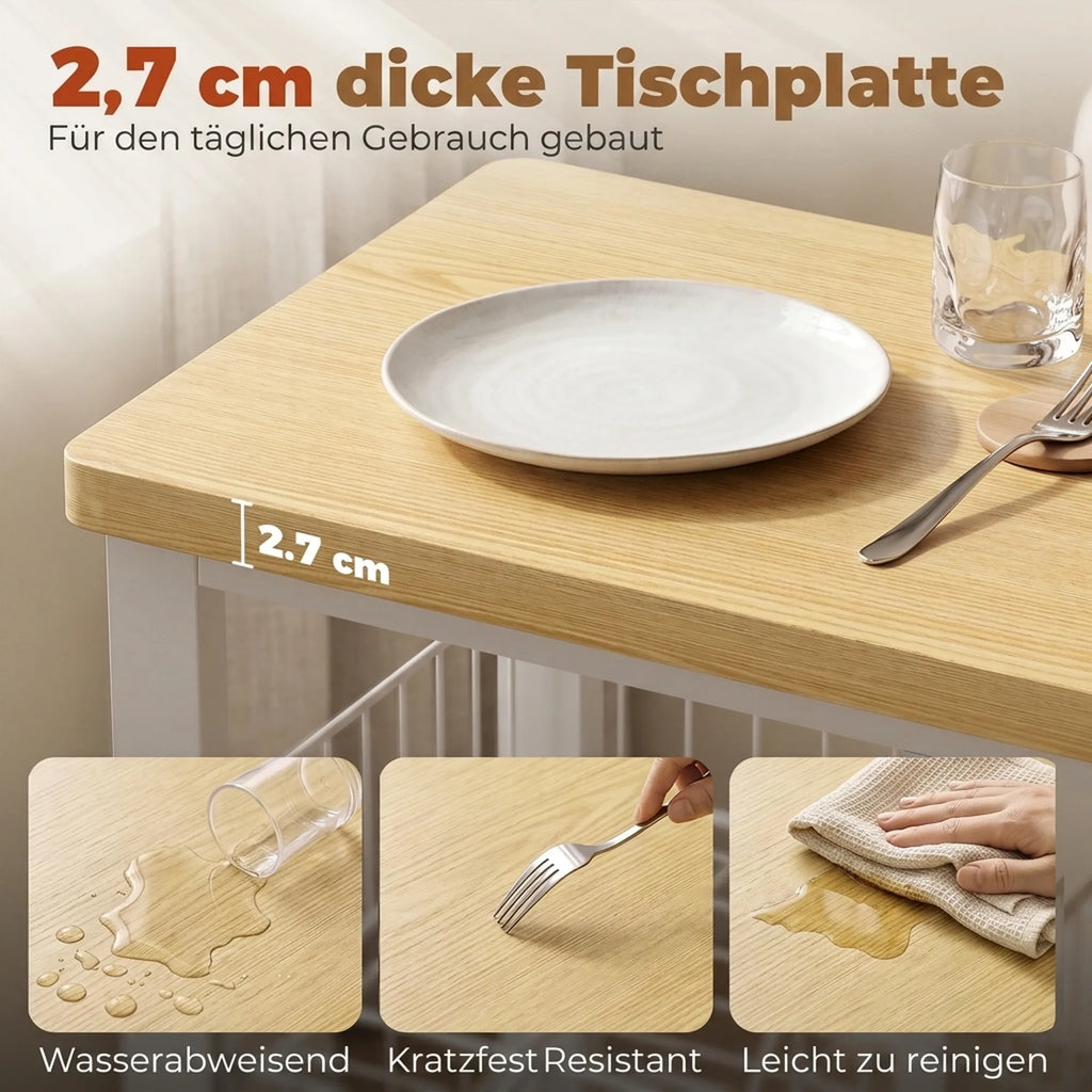Medinio stalviršio detalė su lėkšte, rodomas 2,7 cm storis