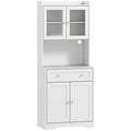 Virtuvės spintelė su darbo paviršiumi, vyno taurių laikiklis, sandėliavimo spintelė virtuvėje, valgomojo kambaryje, 170 cm, MDF, stiklas, balta