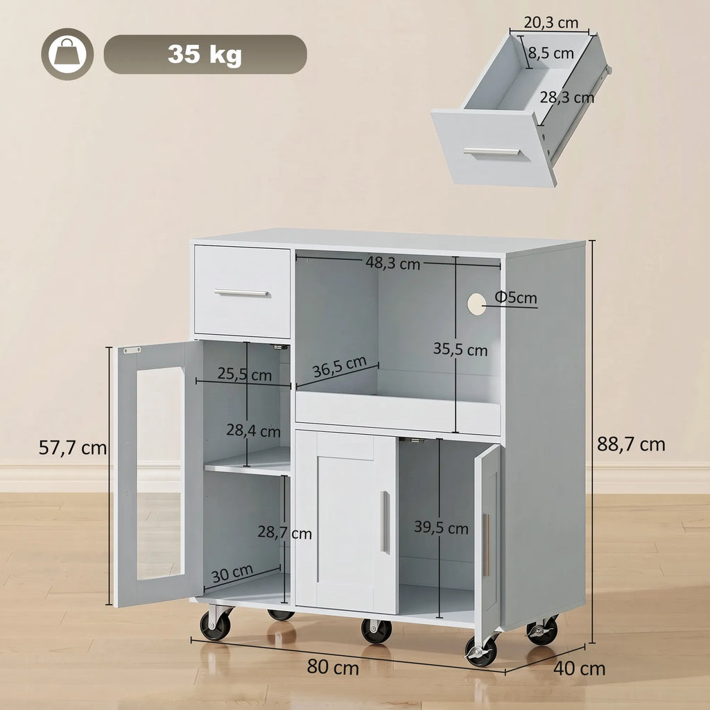 Spintelės matmenų schema: 80 cm plotis, 40 cm gylis, 88,7 cm aukštis