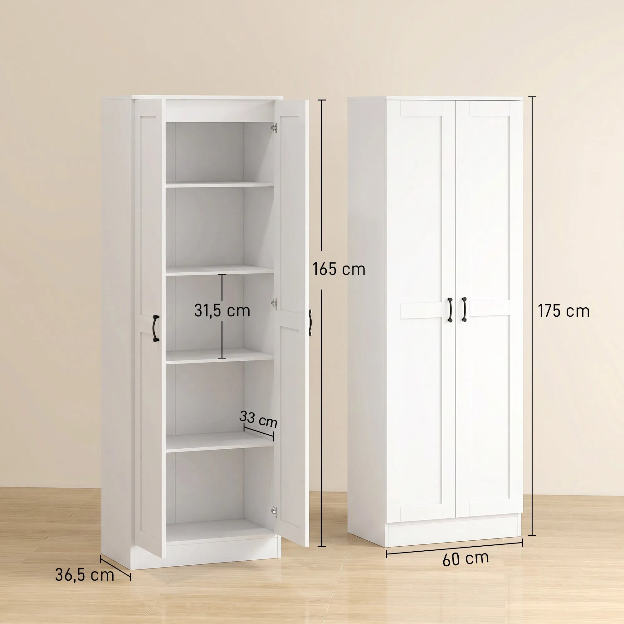 Virtuvės spintelė su reguliuojamomis lentynomis, 175 cm, balta