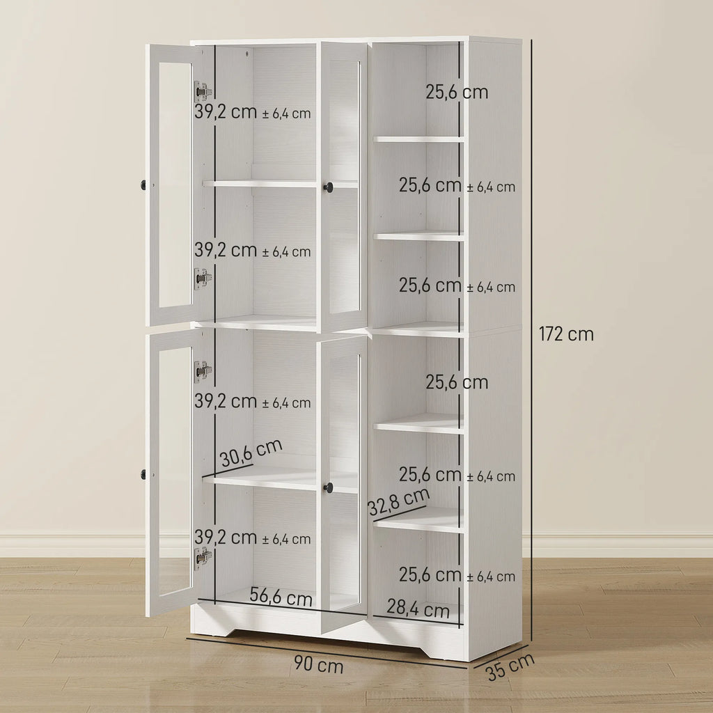 Virtuvės spintelė su stiklinėmis durelėmis ir lentynomis, 172 cm, balta