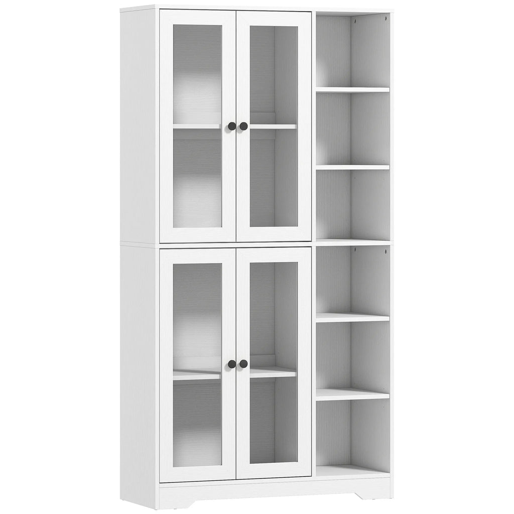 Virtuvės spintelė su stiklinėmis durelėmis ir lentynomis, 172 cm, balta