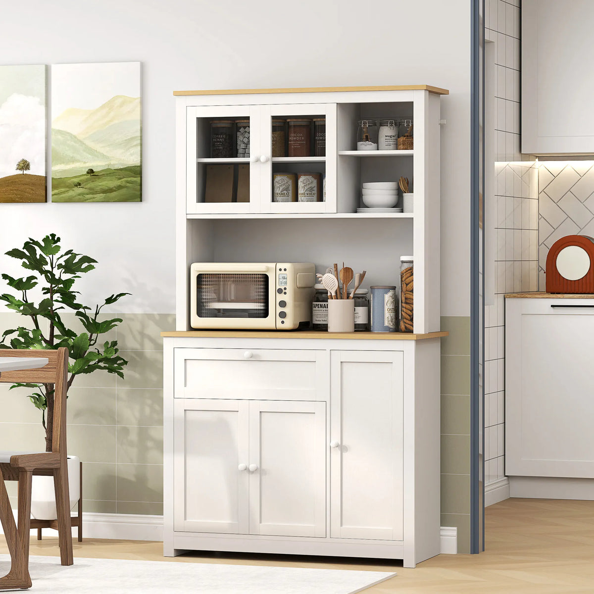 Virtuvės spintelė su vitrina ir stalčiumi, 100 × 40 × 180 cm, balta