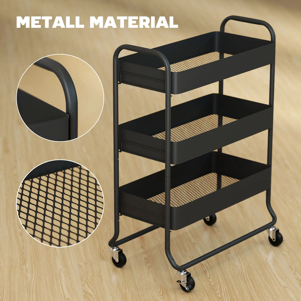 Virtuvės vežimėlis, 3 pakopų, metalinis, juodas