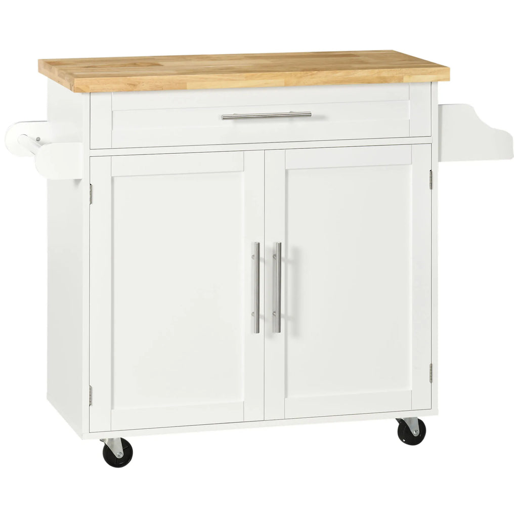Virtuvės vežimėlis su stalčiumi ir lentynomis, 109 x 40 x 89 cm, baltas