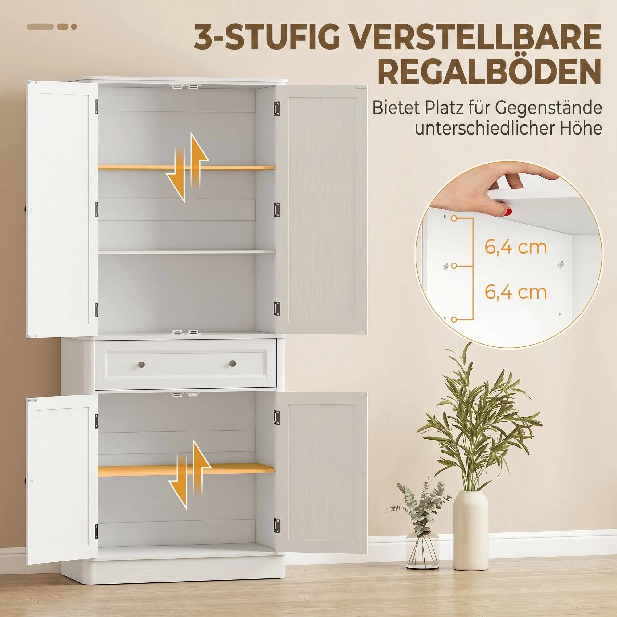 Virtuvinė spintelė su stalčiumi ir reguliuojamomis lentynomis 80 x 39,5 x 186,4 cm balta