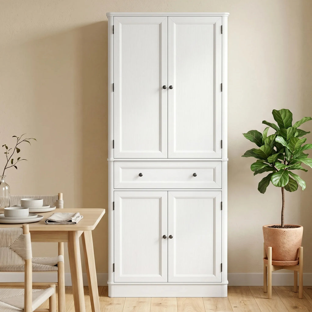 Virtuvinė spintelė su stalčiumi ir reguliuojamomis lentynomis 80 x 39,5 x 186,4 cm balta