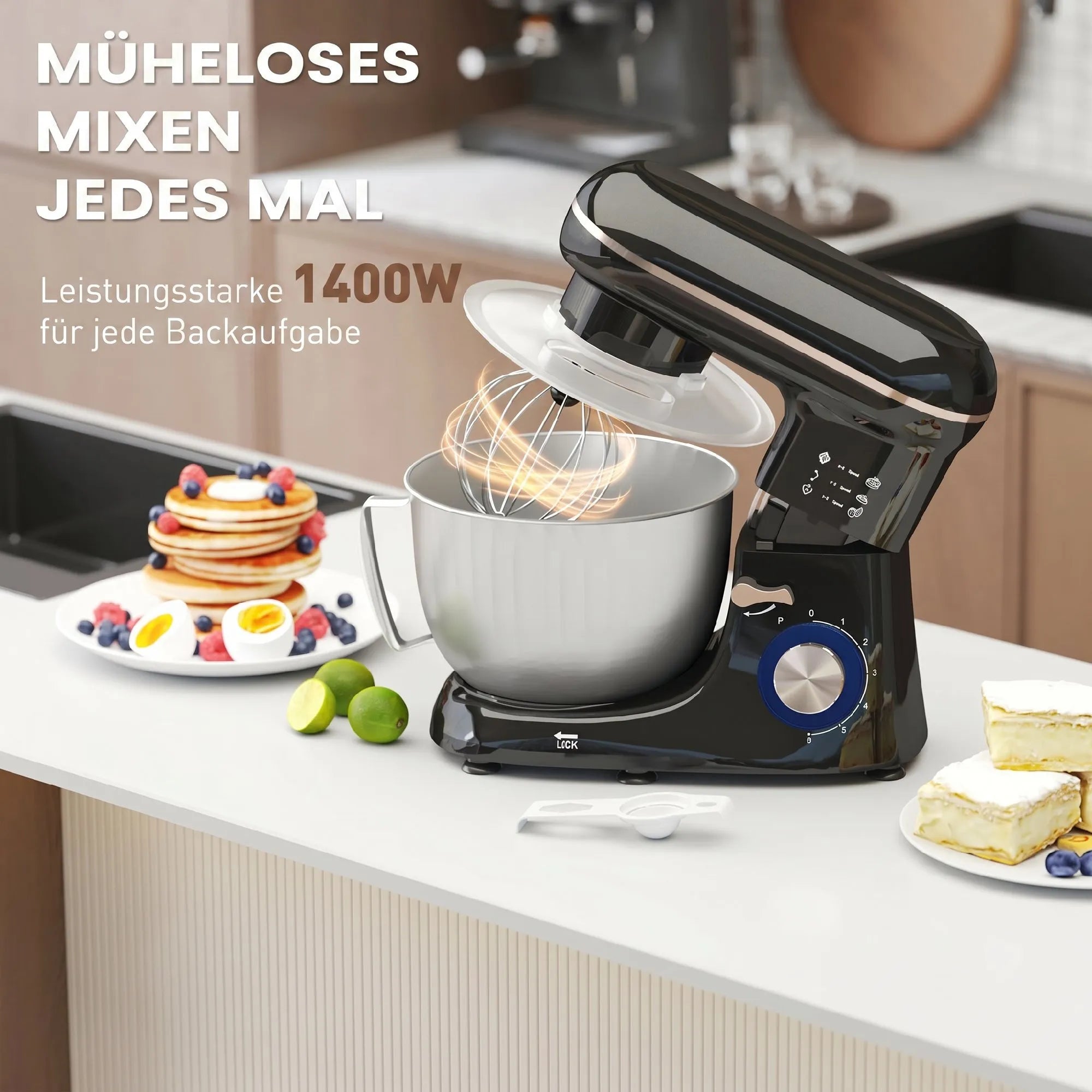 Virtuvinis kombainas, 4,5 l nerūdijančio plieno dubuo, 1300 W, 6 greičiai, juodas