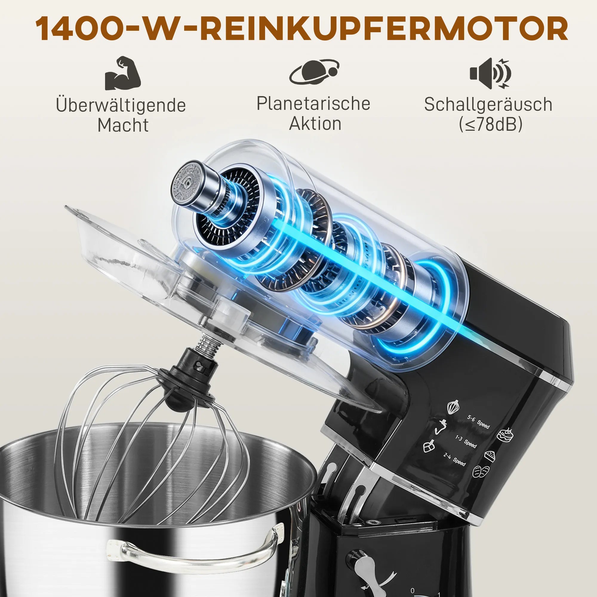 Virtuvinis kombainas su 7 l nerūdijančio plieno dubeniu, 1400 W, juodas