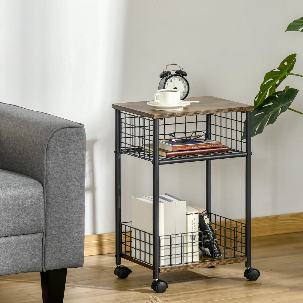 Virtuvinis vežimėlis Industrinis su lentyna ir krepšiu 40 × 30 × 62 cm rudas