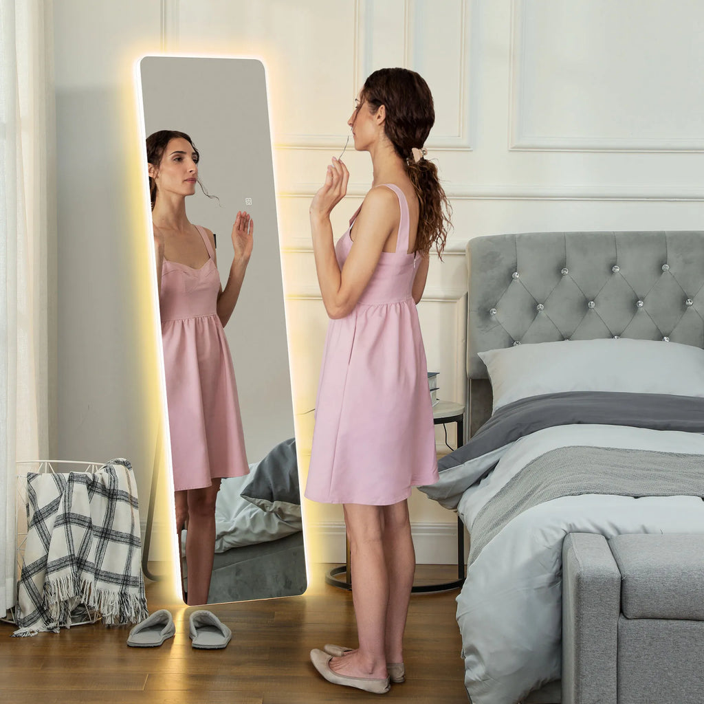 Viso ūgio veidrodis su LED apšvietimu, 150 × 40 cm