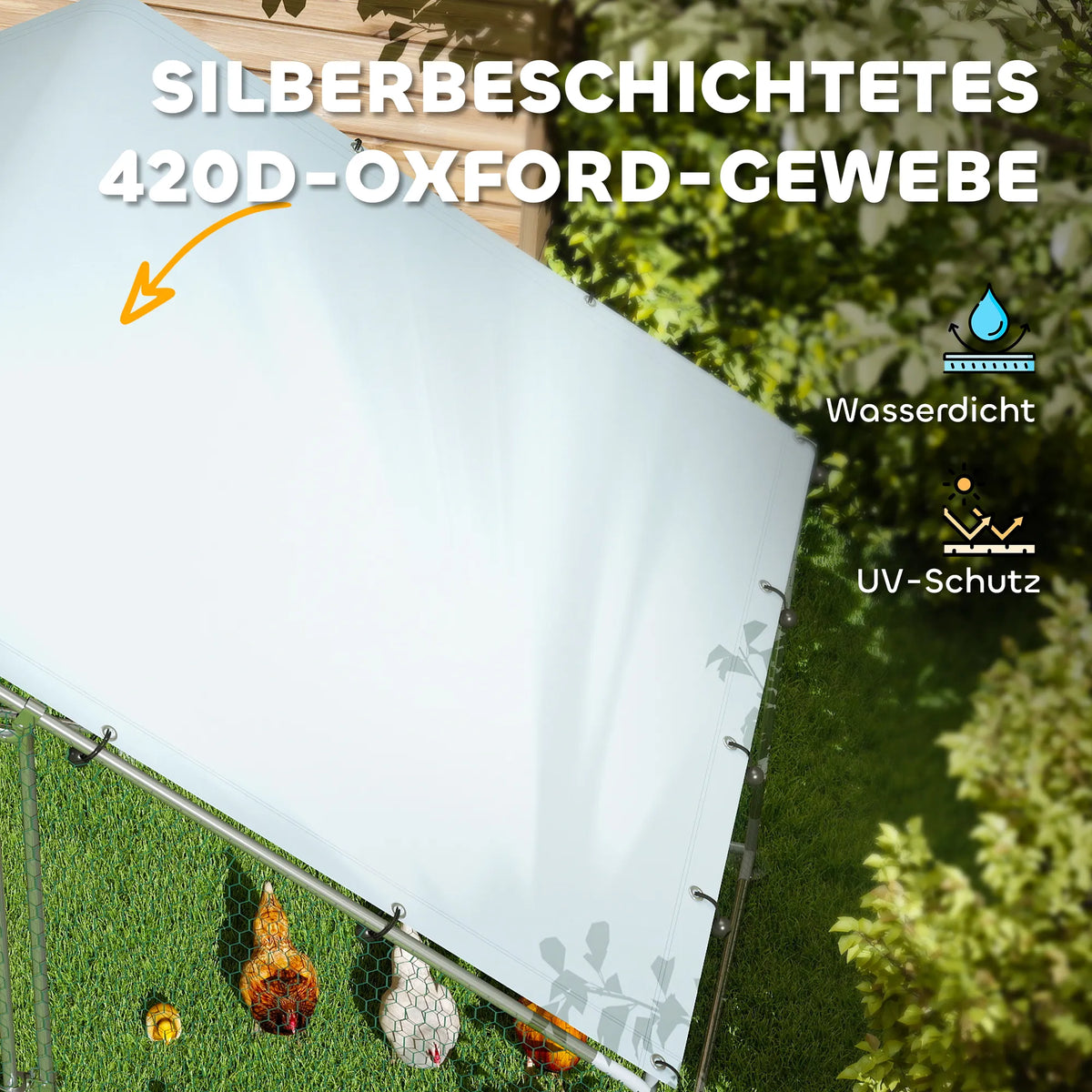 Vištidė 5–8 vištoms, stogo danga, užrakinamos durys, plieninis rėmas, 5,1 m², 3 x 1,7 x 1,9 m