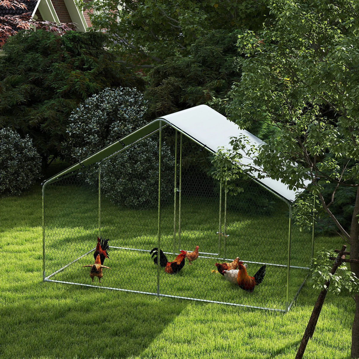 Vištidė 5–8 vištoms, stogo danga, užrakinamos durys, plieninis rėmas, 5,1 m², 3 x 1,7 x 1,9 m