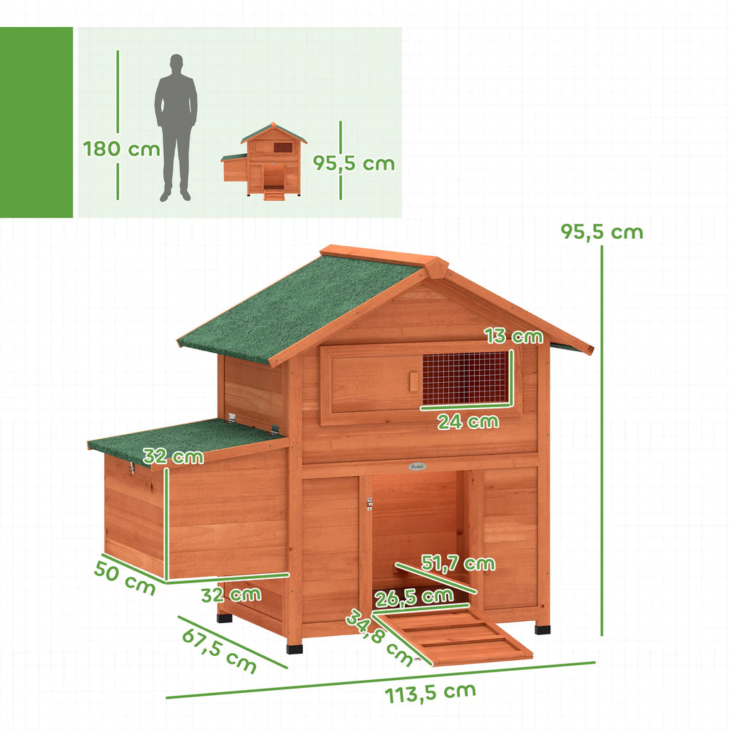 Vištidė su lizdų dėže ir rampa, 113,5x67,5x95,5 cm, oranžinė