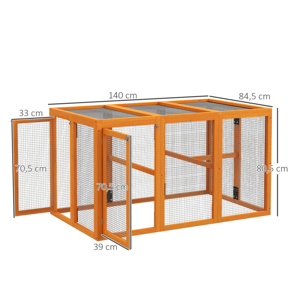 Vištidė su voljeru, 1-3 vištoms, erdvi, iš eglės medienos, oranžinė