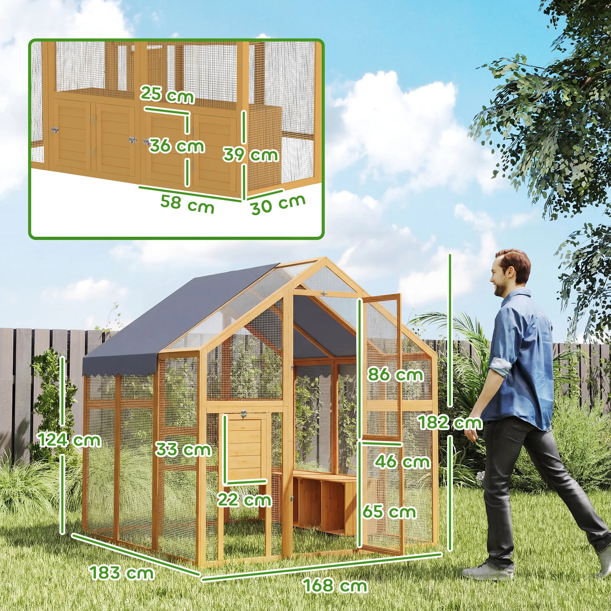 Vištų aptvaras 3,07 m² 6-8 vištoms, geltona 1,7 x 1,8 x 1,8 m