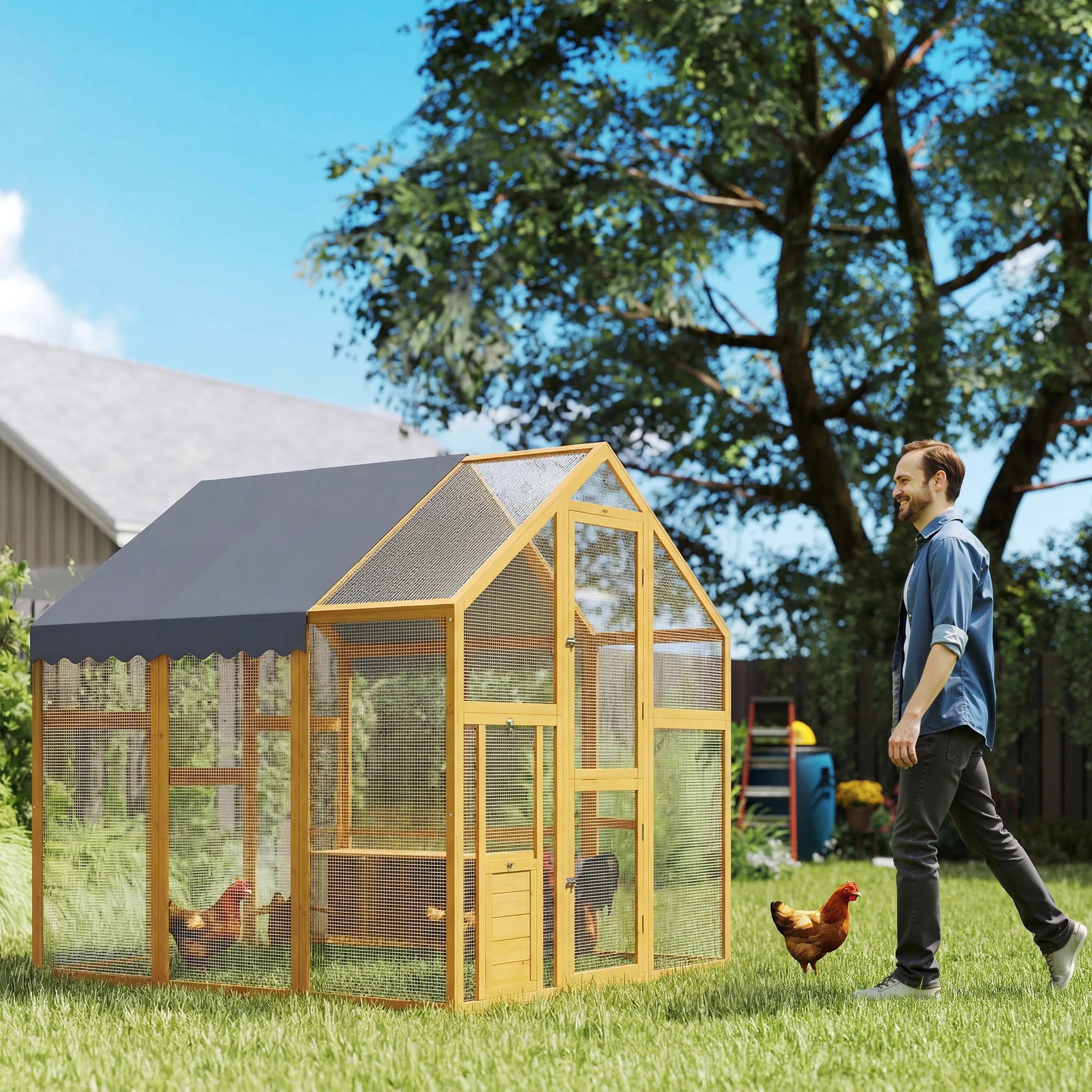 Vištų aptvaras 3,07 m² 6-8 vištoms, geltona 1,7 x 1,8 x 1,8 m