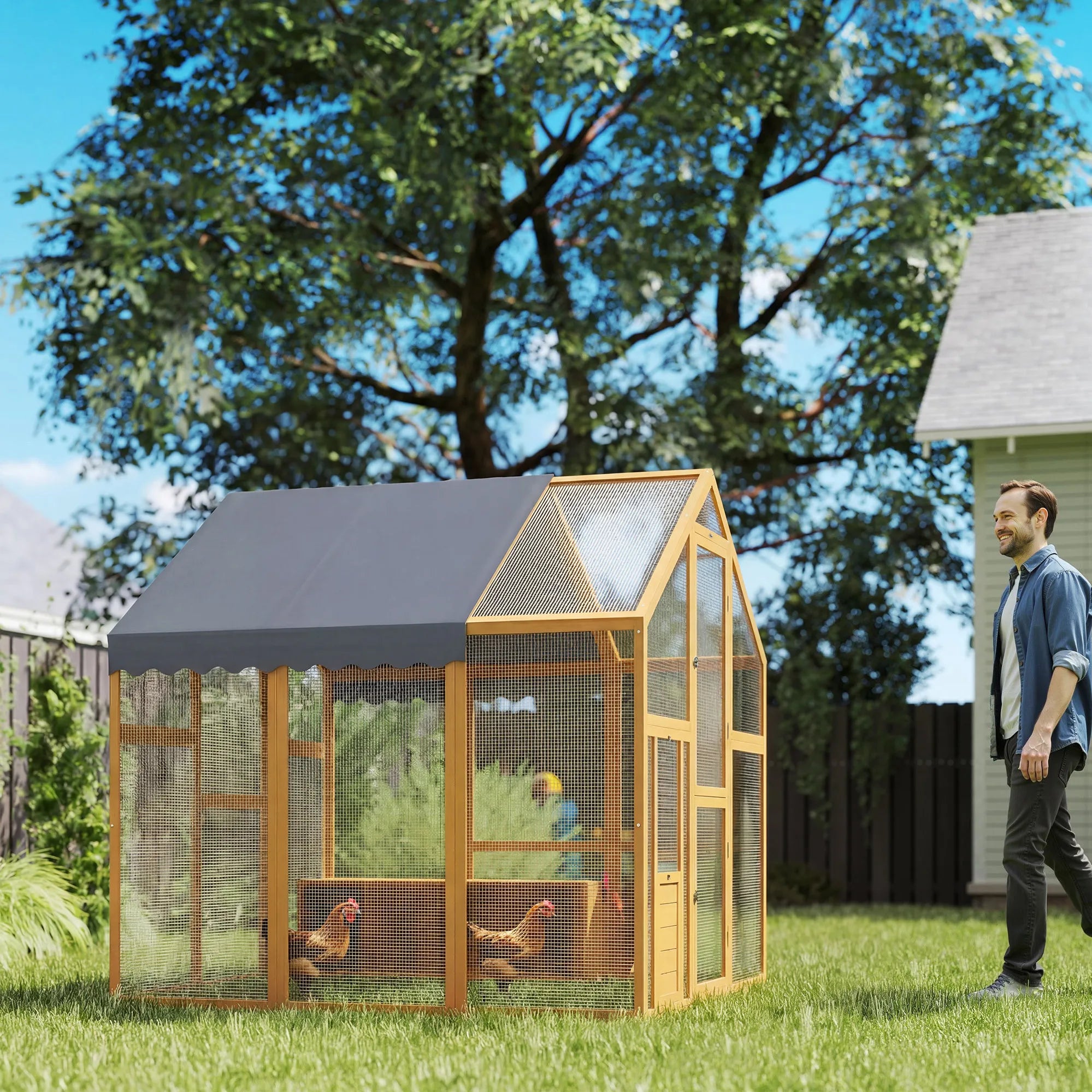 Vištų aptvaras 3,07 m² 6-8 vištoms, geltona 1,7 x 1,8 x 1,8 m