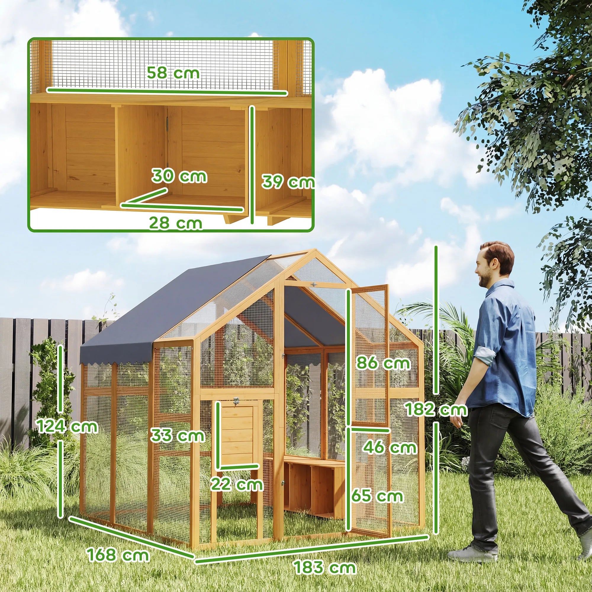 Vištų aptvaras 3,07 m² 6-8 vištoms, geltona 1,7 x 1,8 x 1,8 m