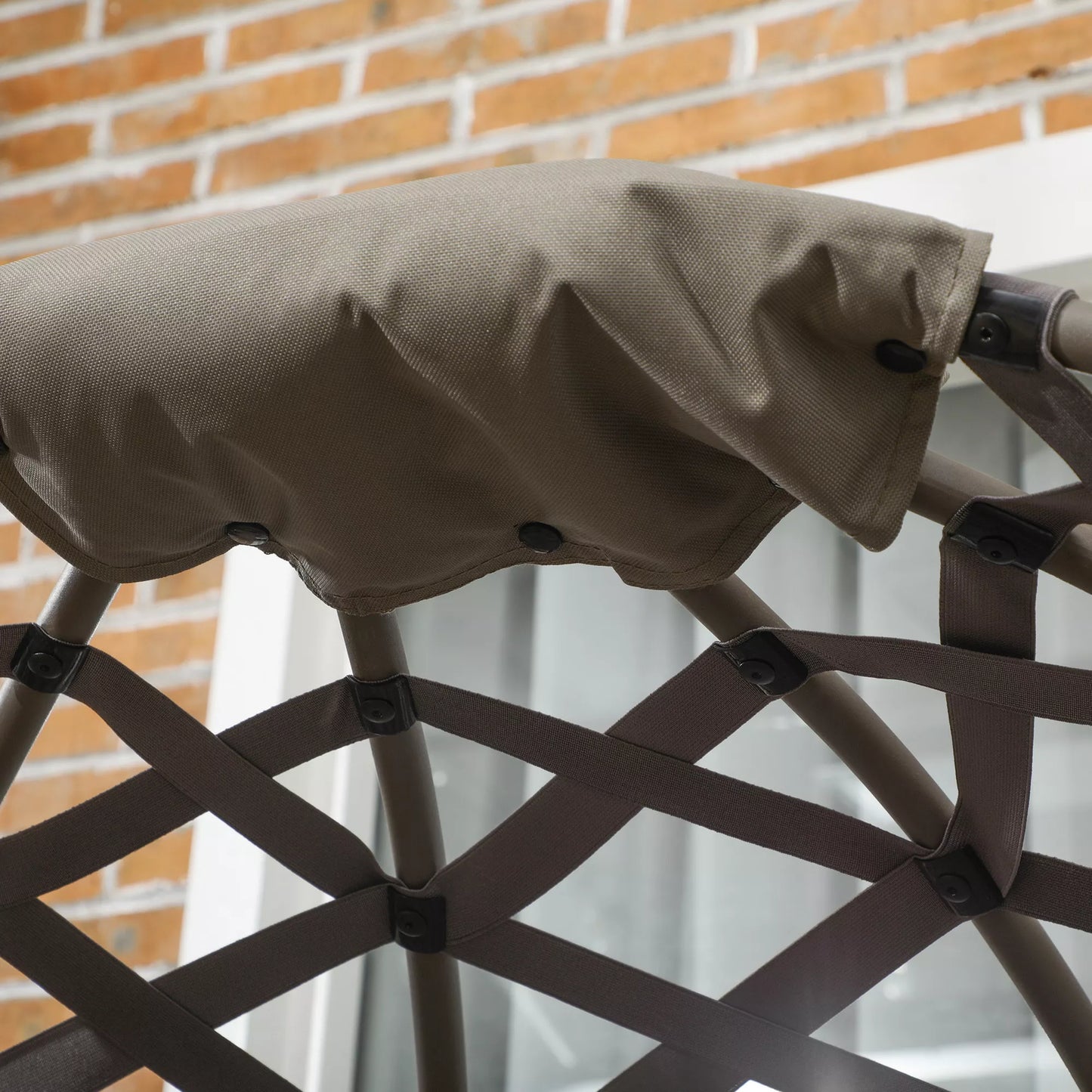 Sodo kėdžių komplektas, 2 vnt., pufas/pagalbinis staliukas, didelė sėdimoji pagalvėlė, plieninis rėmas, spalva: smėlio, 118 x 75 x 142 cm