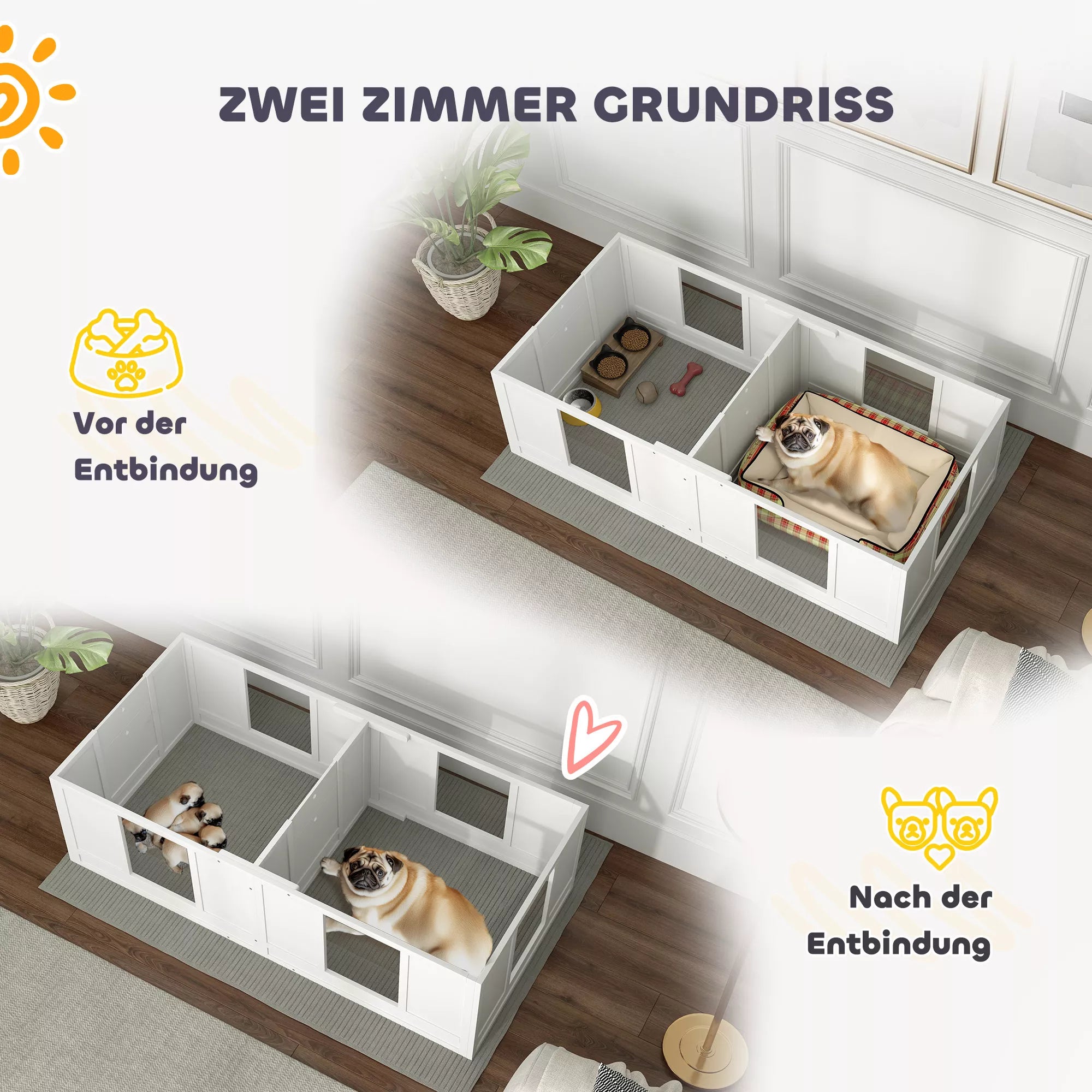 Šuniukų aptvaras šunims, su permatomomis panelėmis, 2 skyrių dizainas, mažiesiems šunims