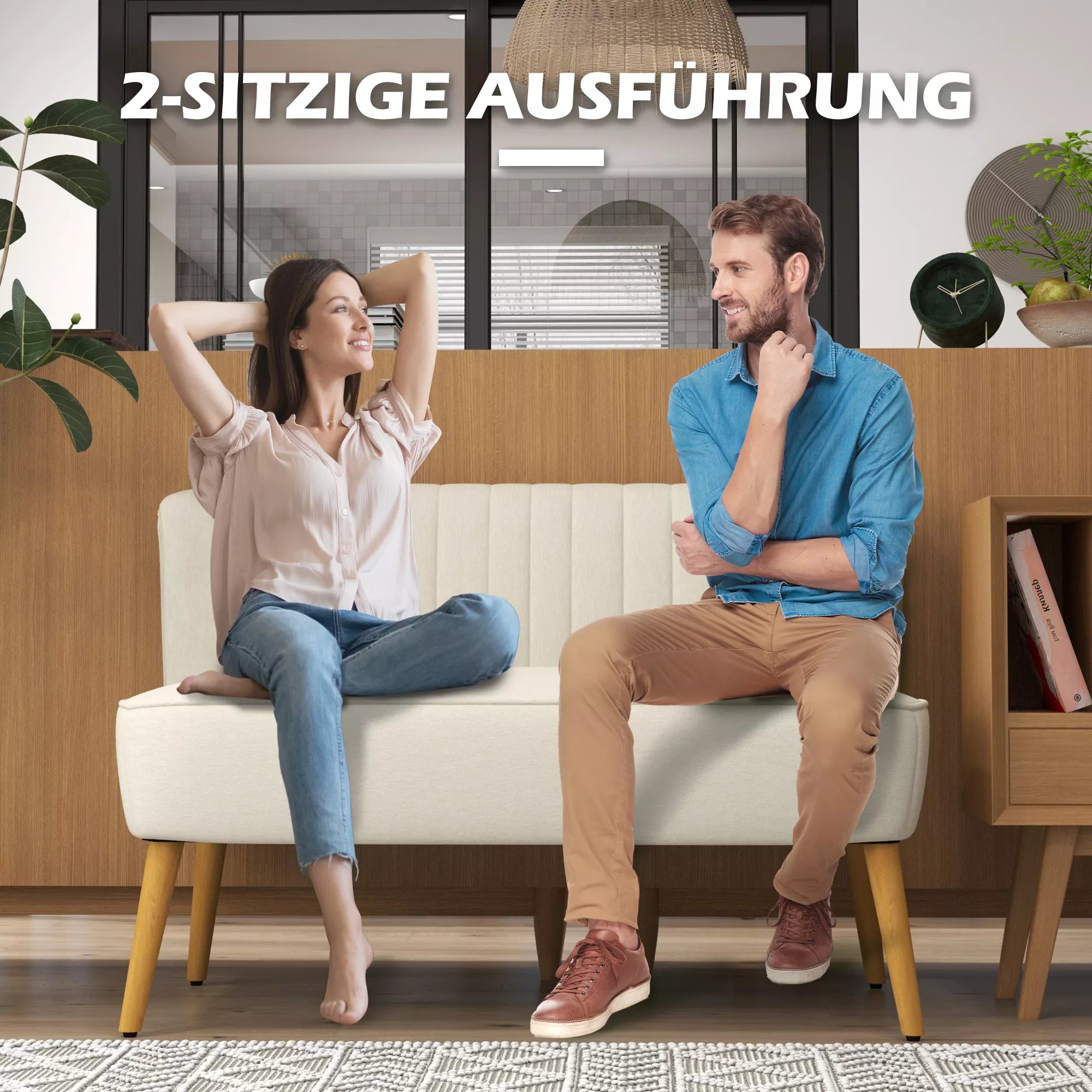 2 vietų sofa, minkštas paminkštinimas, lengvai prižiūrimas užvalkalas, iki 150 kg, 117 x 56,5 x 77 cm, kreminės baltos spalvos