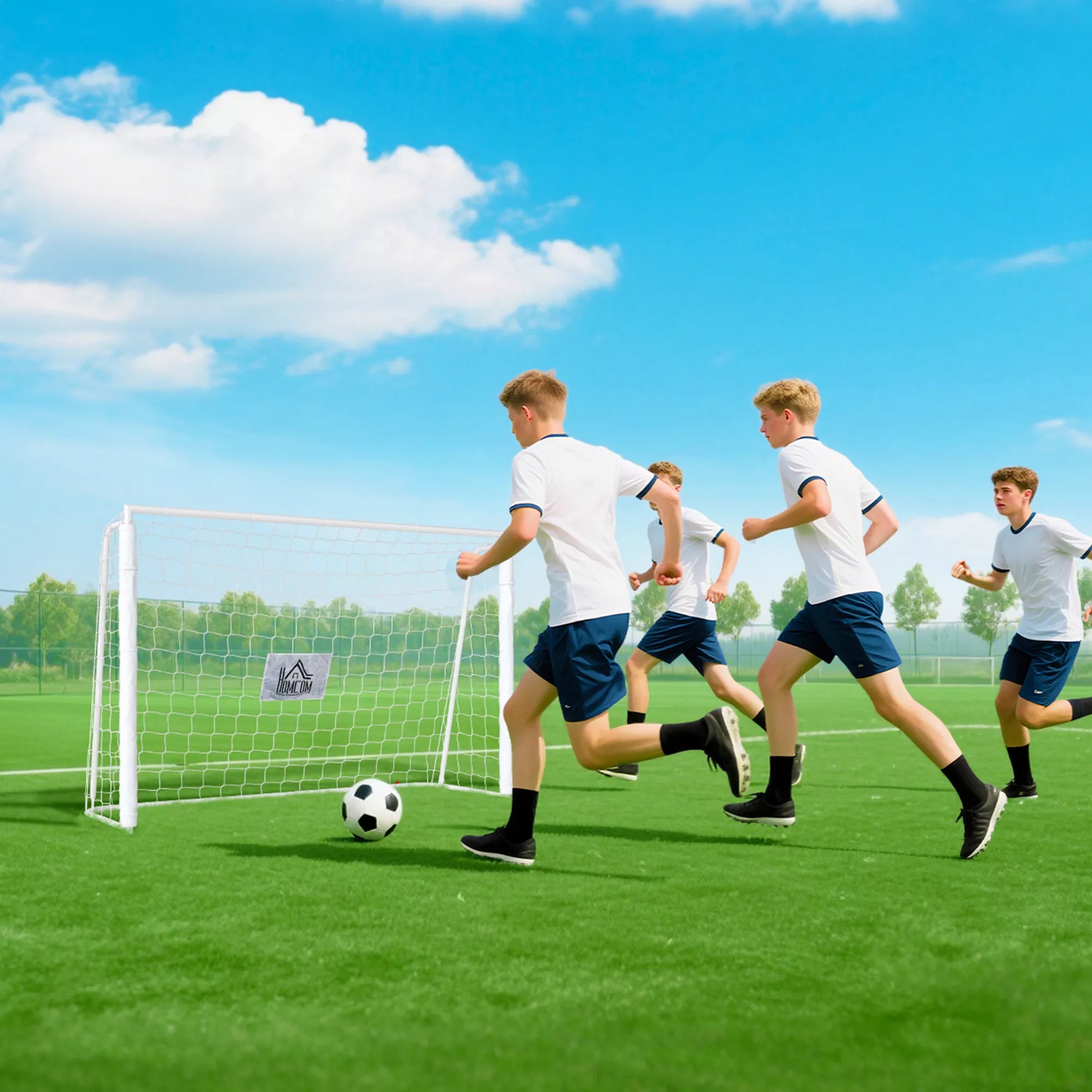 Vaikų futbolo vartai, tikslo žymėjimas, amortizuojantys įdėklai, sodas, 186 x 123 cm, balti