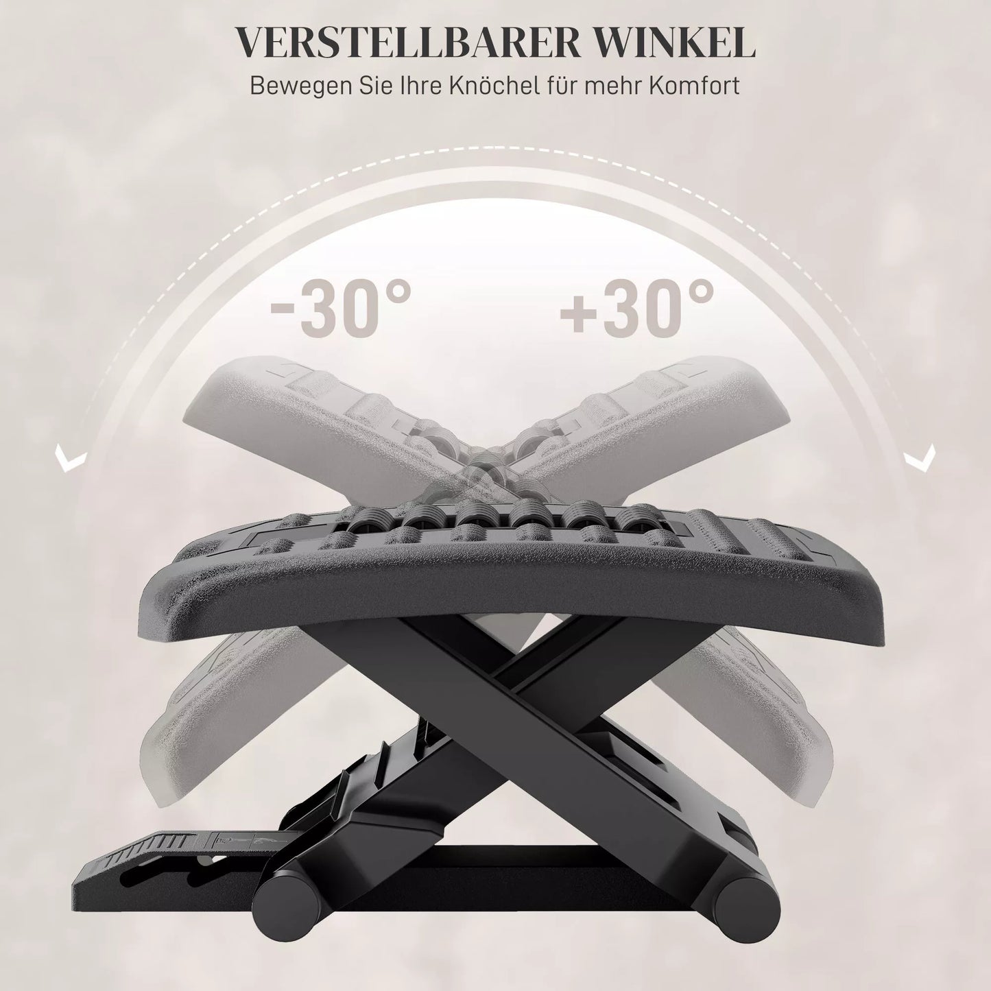 Ergonominė kojų atrama, reguliuojamo aukščio, masažo paviršius su ritinėliais, juoda, 46 x 35 cm