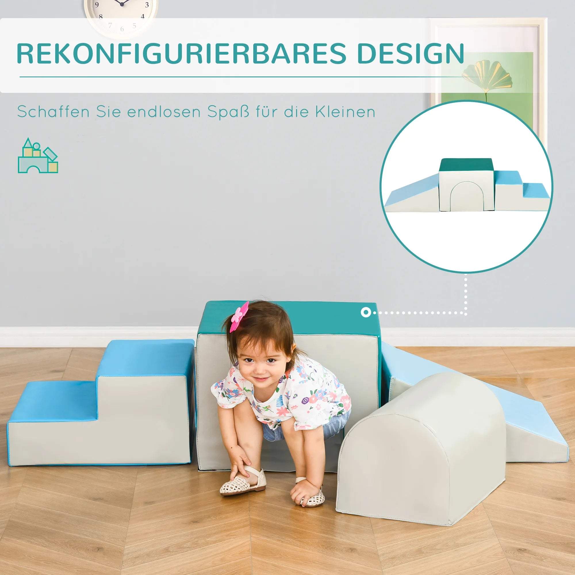 4 vnt. putų blokelių rinkinys Lengvai valomas Minkštas užpildas Putų blokeliai 1–3 metų vaikams EPE Šviesiai pilka + mėlyna + žalia 150 x 50 x 39 cm