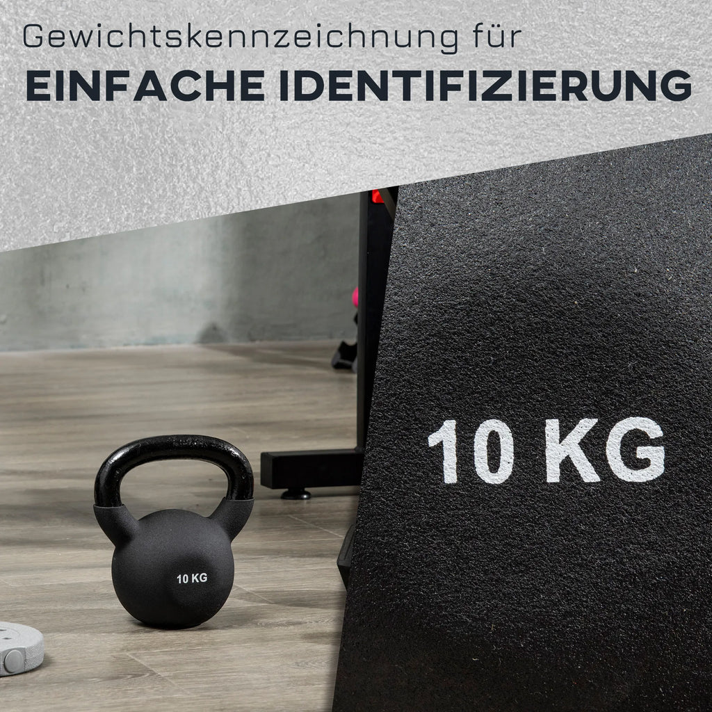 Svarstis (Kettlebell), 10 kg, su plastiko danga, plienas, juodas, 19 x 12 x 22 cm