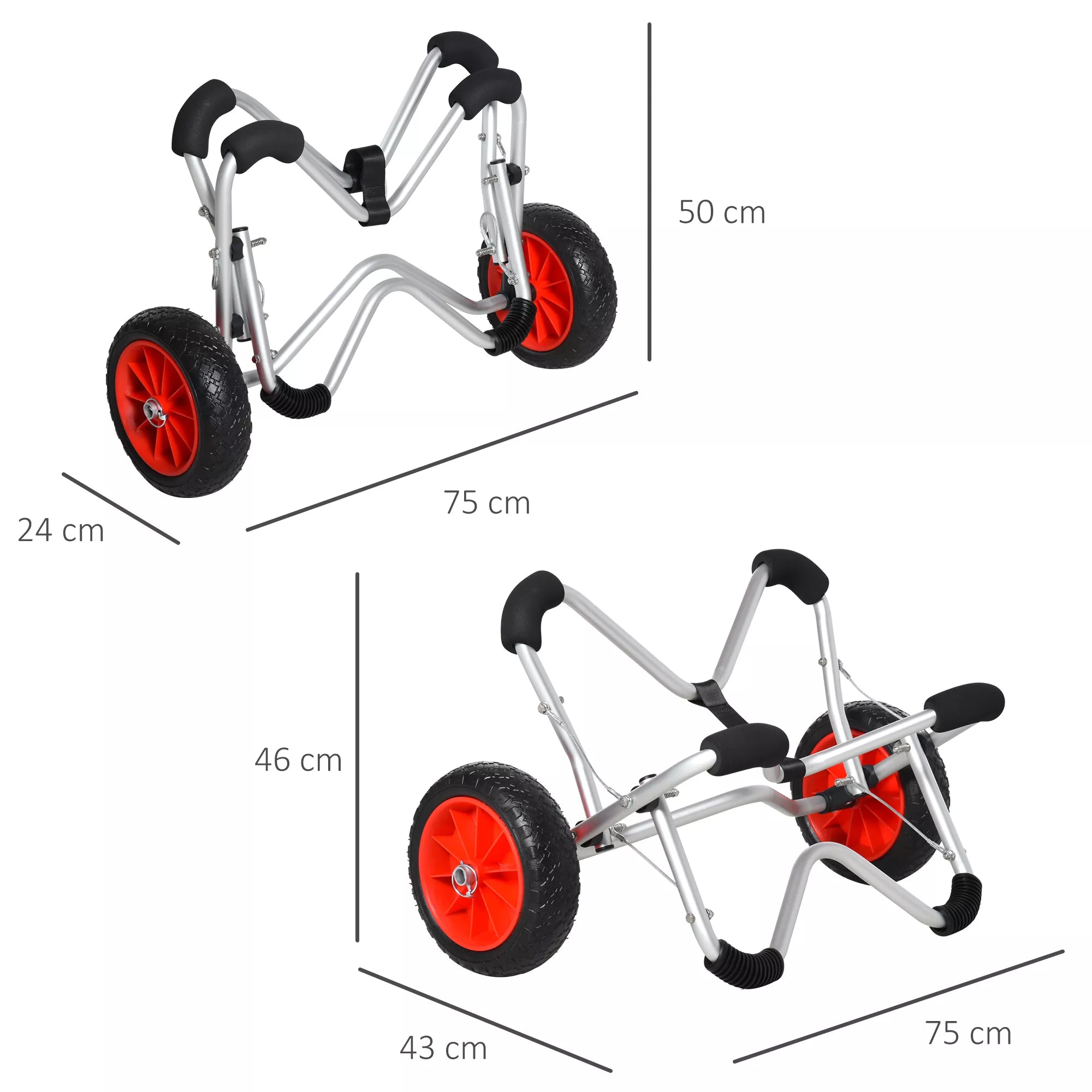 Kajakų vežimėlis Aliuminio valčių vežimėlis Sulankstomas transportavimo vežimėlis Dirbtinės odos ratai Sidabrinis 75 kg 75 x 43 x 46 cm
