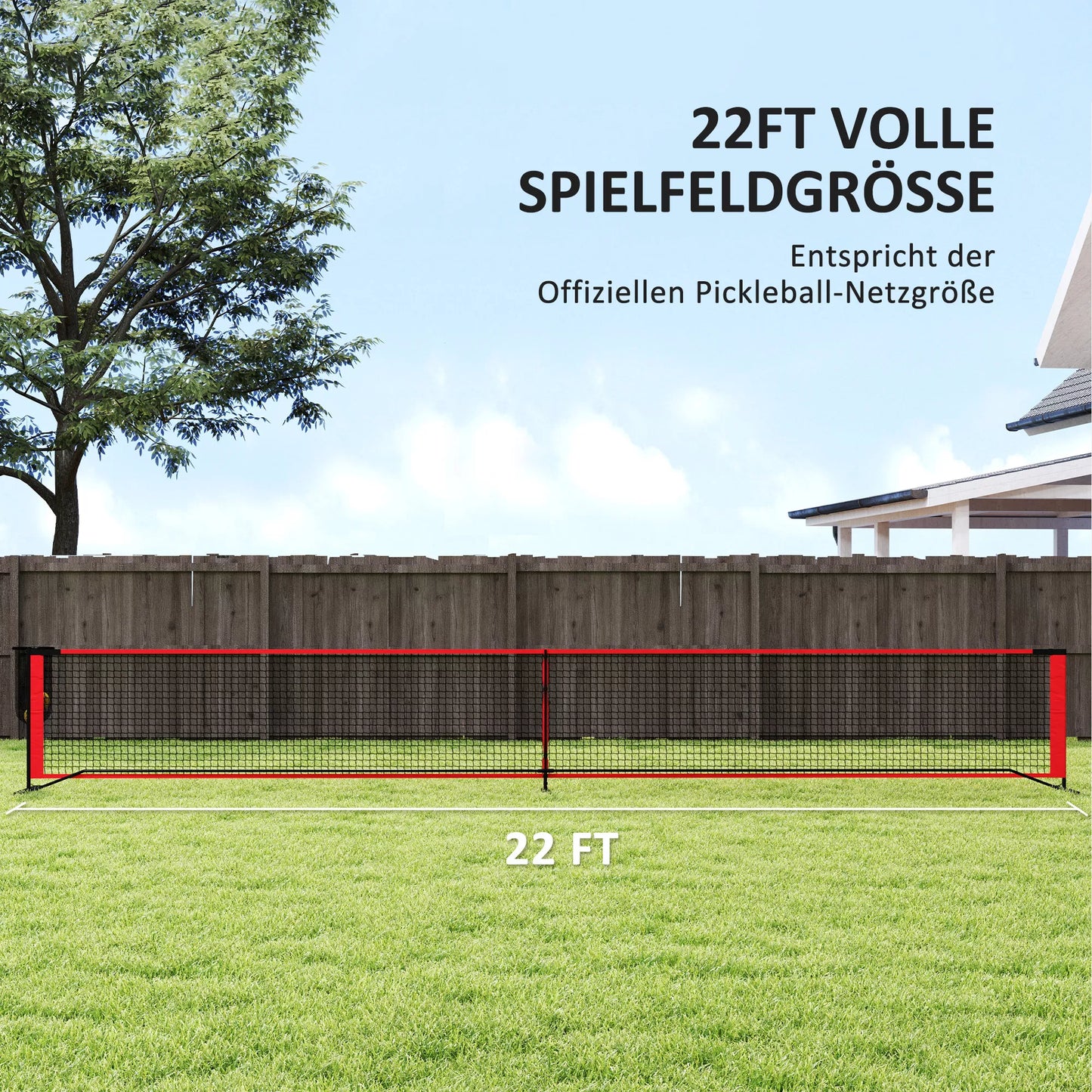 Pickleball rinkinys su tinklu, stovu, kamuoliukais, plienas, plastikas, raudonas