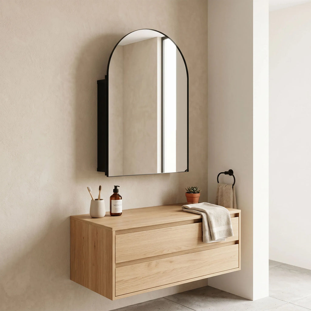 Vonios kambario veidrodinė spintelė, 50 × 12 × 76 cm, juoda