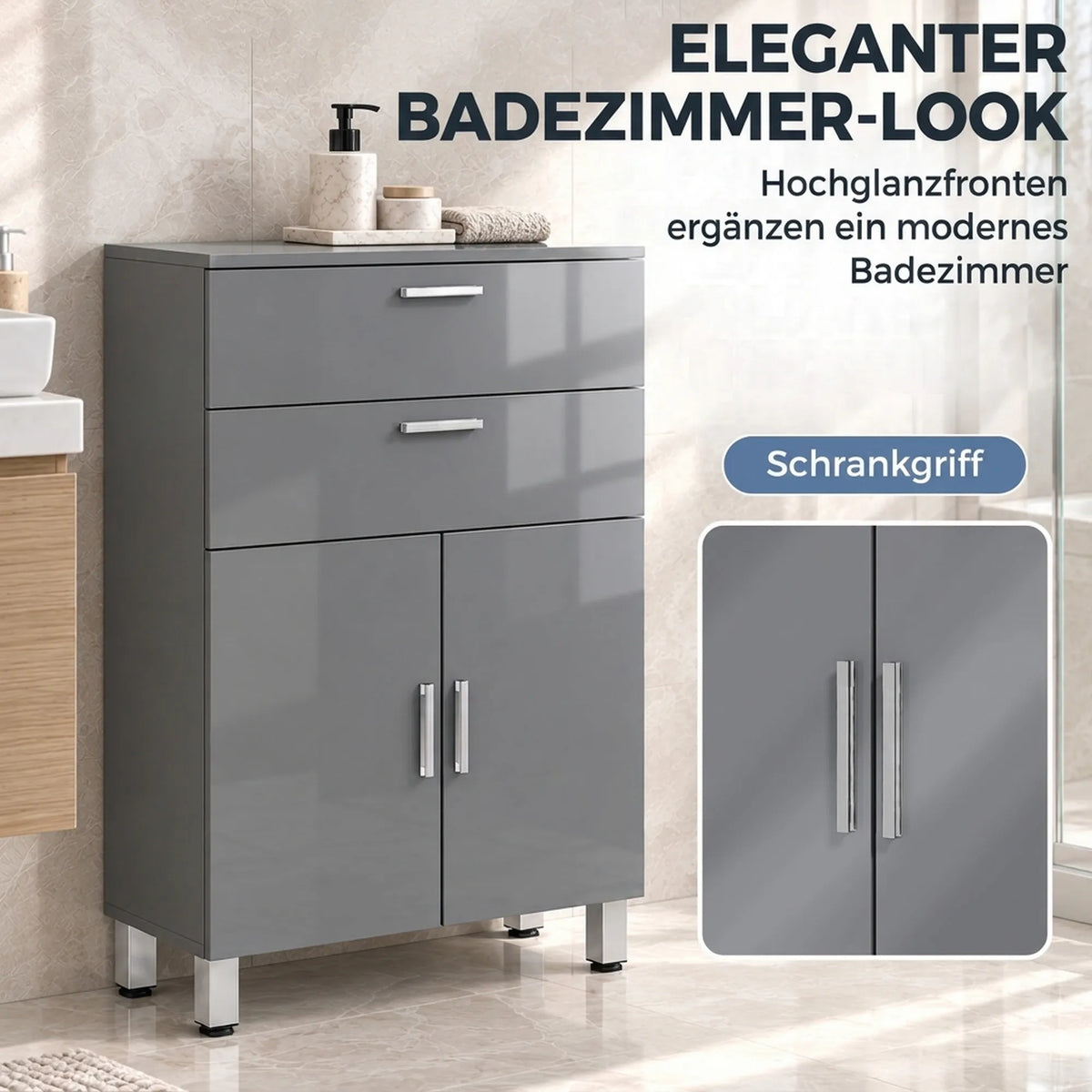 Schema su spintelės rankenos detale ir elegantišku dizainu