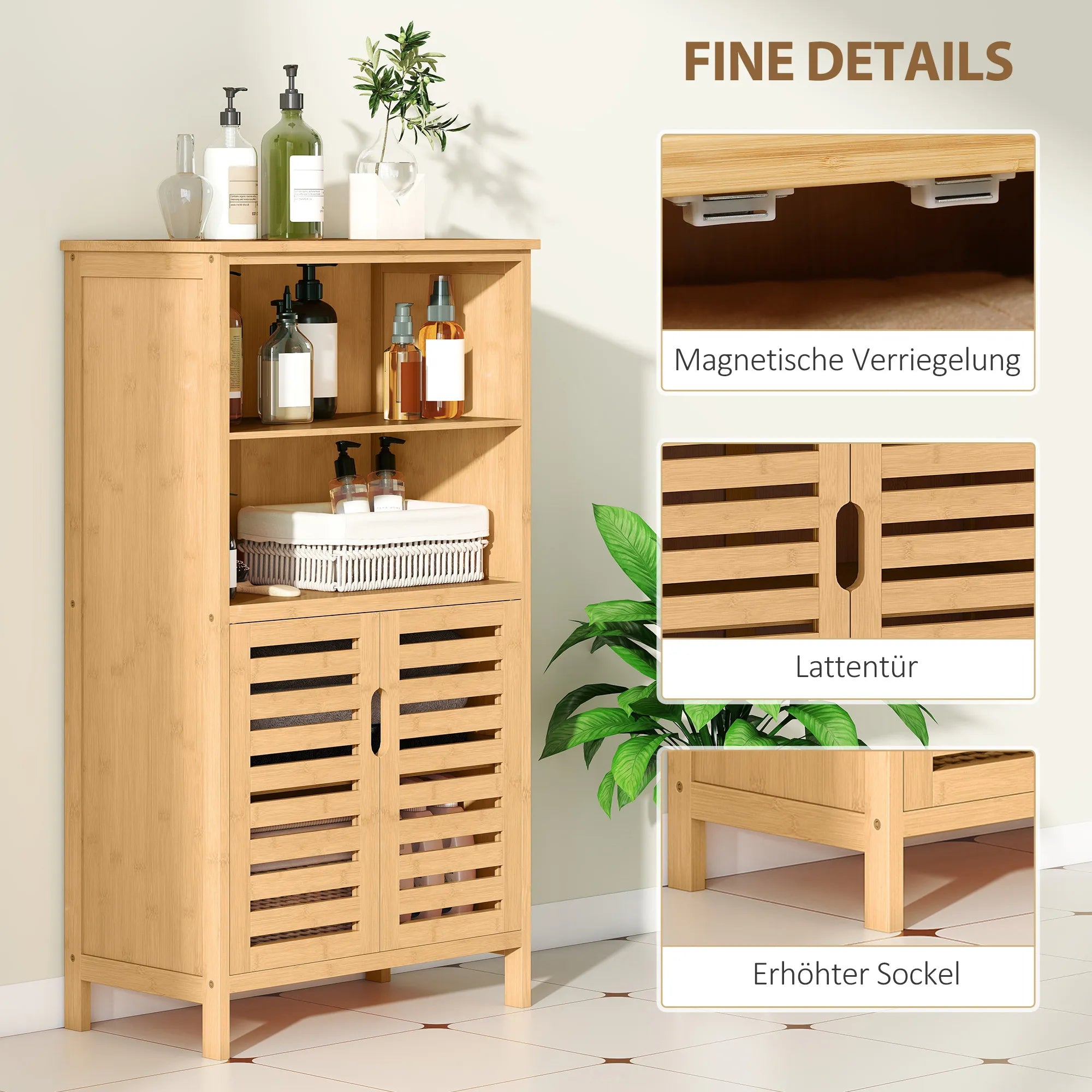 Vonios spintelė KLEANKIN su žaliuzi durimis, 50 x 29 x 92 cm, natūralaus medžio