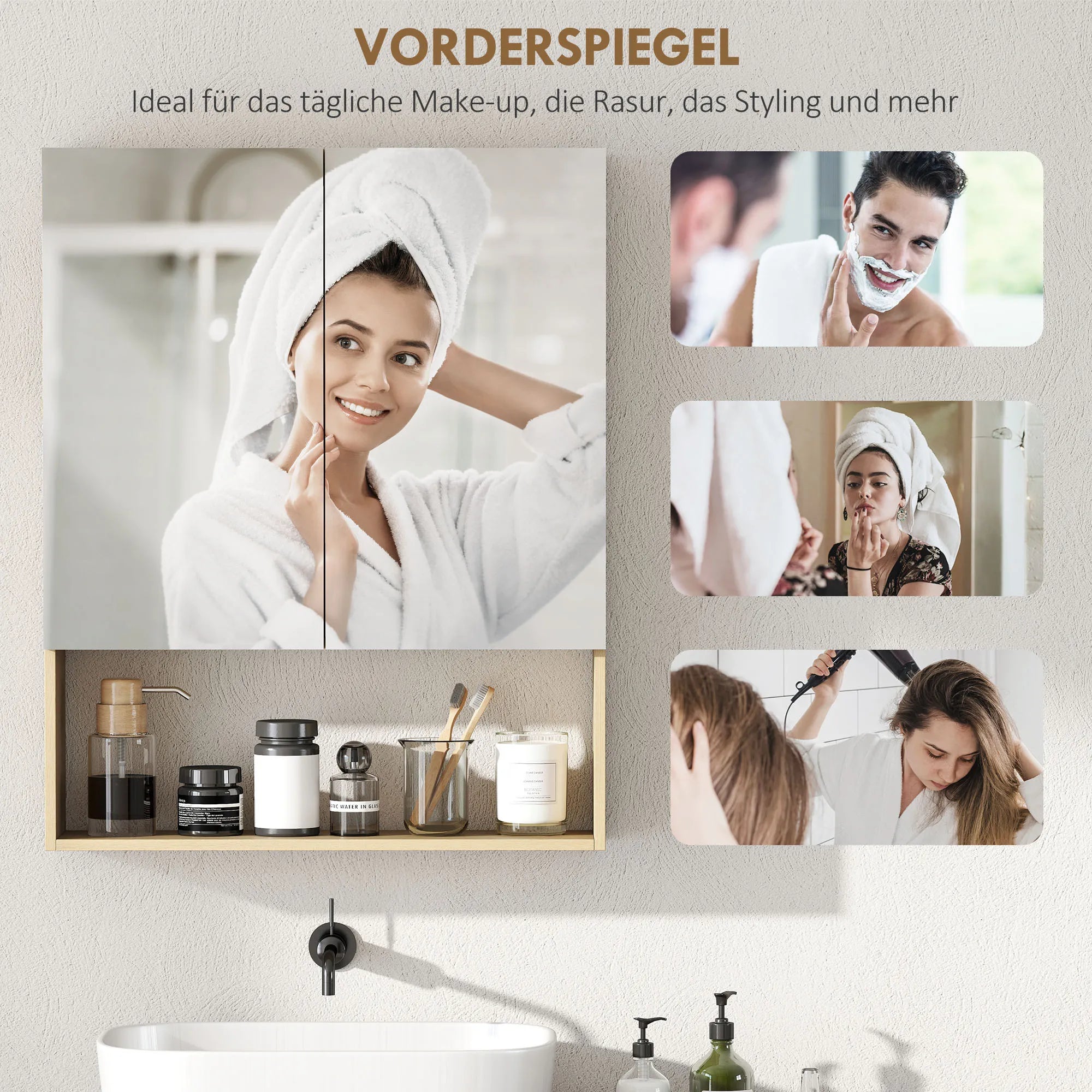 Vonios spintelė su veidrodžiu ir lentyna, ąžuolo spalvos