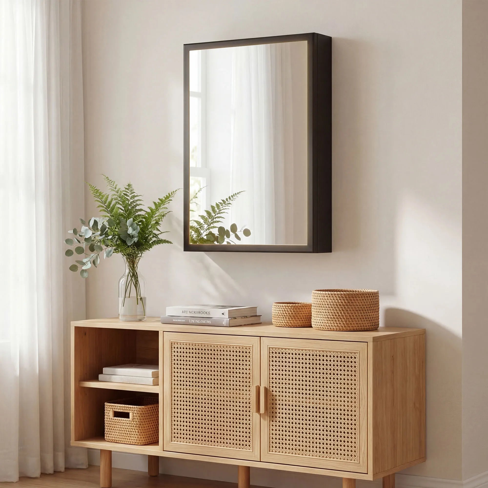 Vonios veidrodinė spintelė, 40x12x60 cm, juoda