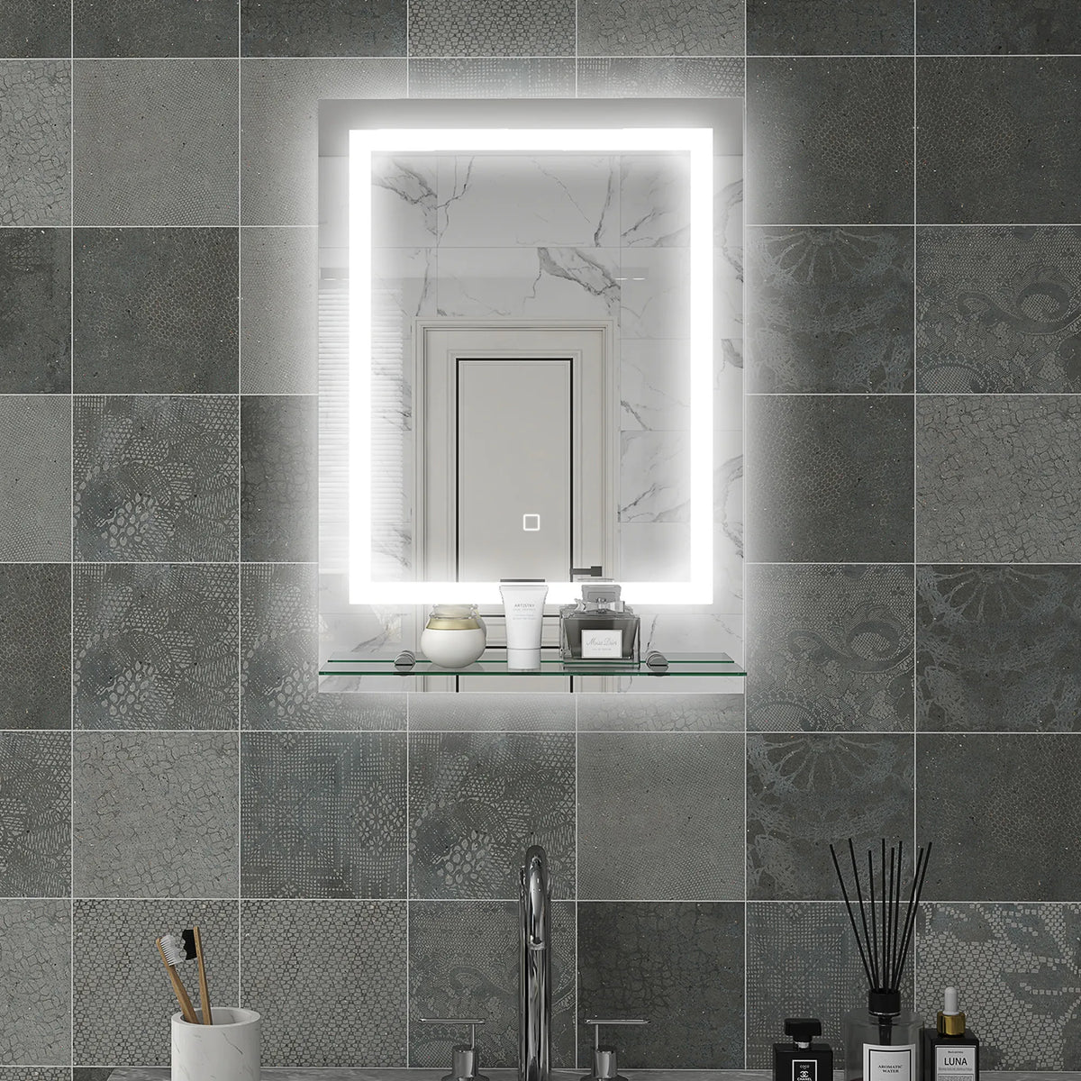 Vonios veidrodis su LED apšvietimu, 3 šviesos spalvos, apsauga nuo rasos, laidinis, 70 x 50 cm