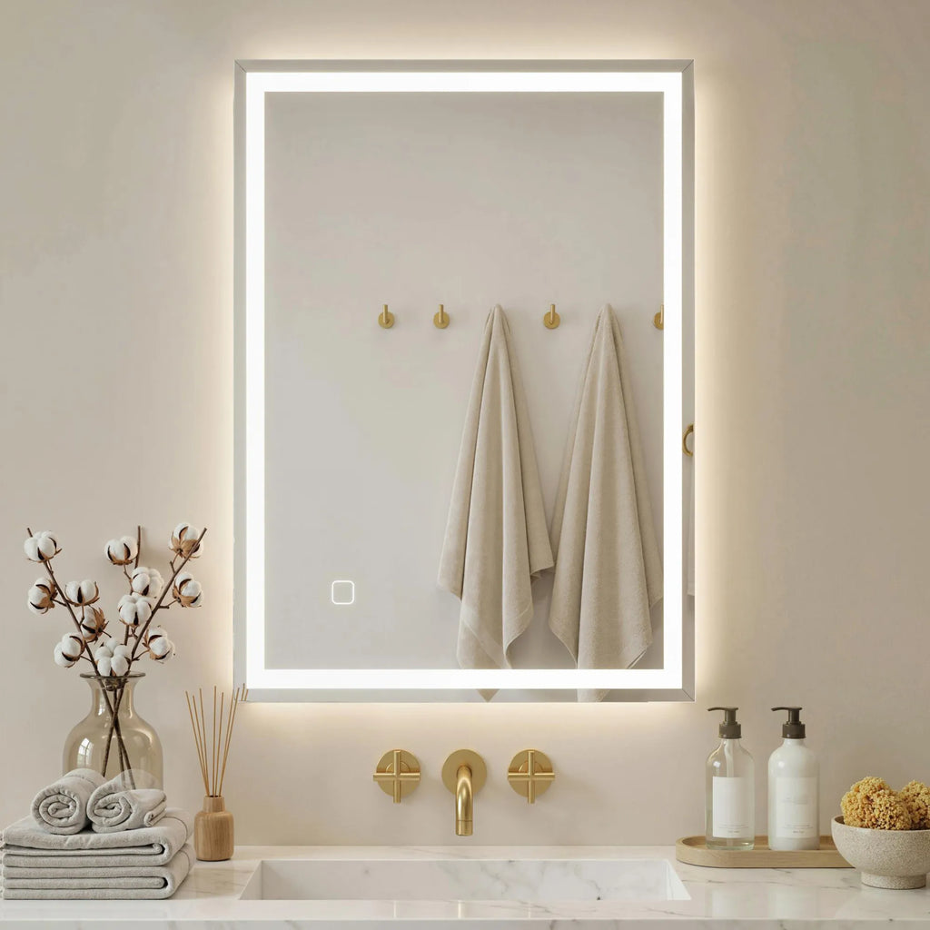 Vonios veidrodis su LED apšvietimu, 50 x 70 cm, sidabrinis