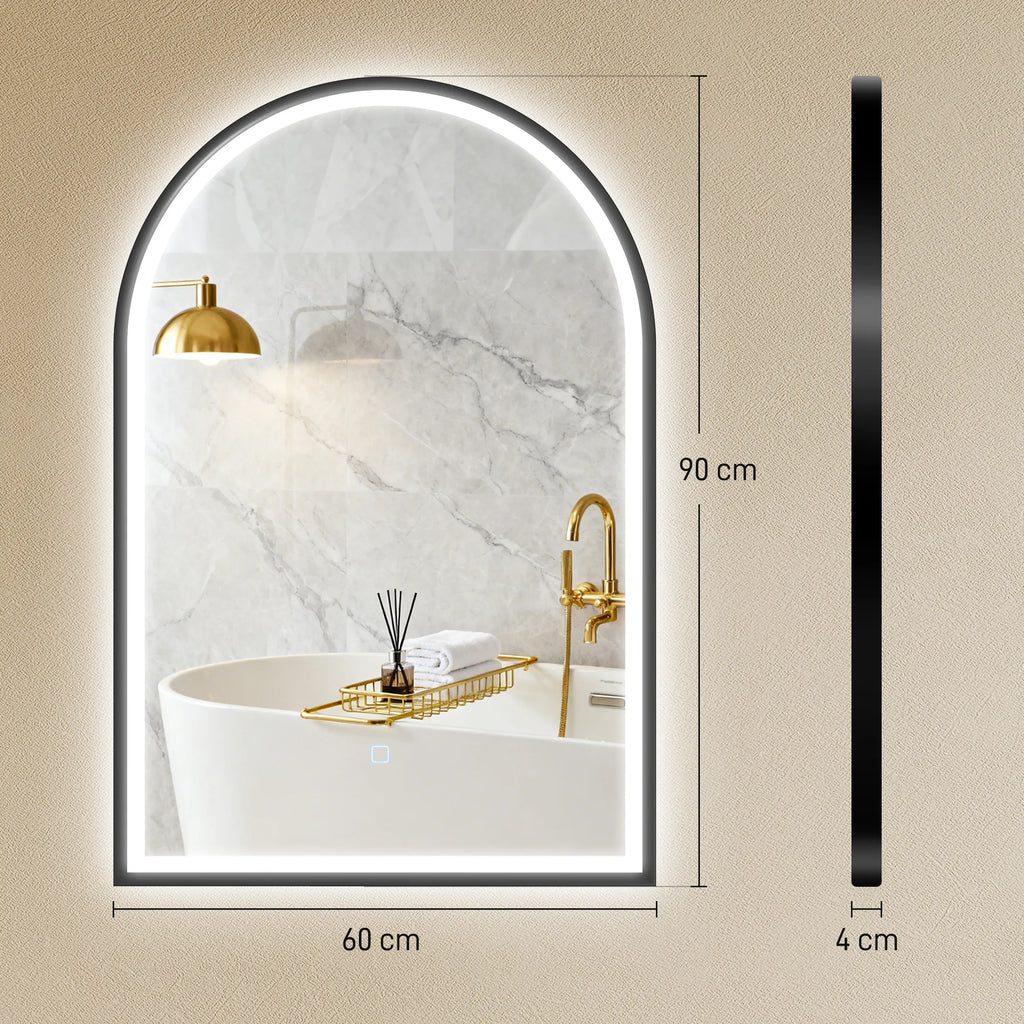 Vonios veidrodis su LED apšvietimu, 60 x 90 cm, juodas