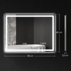 Vonios veidrodis su LED apšvietimu, Bluetooth ir laikrodžiu 60 x 80 cm, sidabrinės spalvos