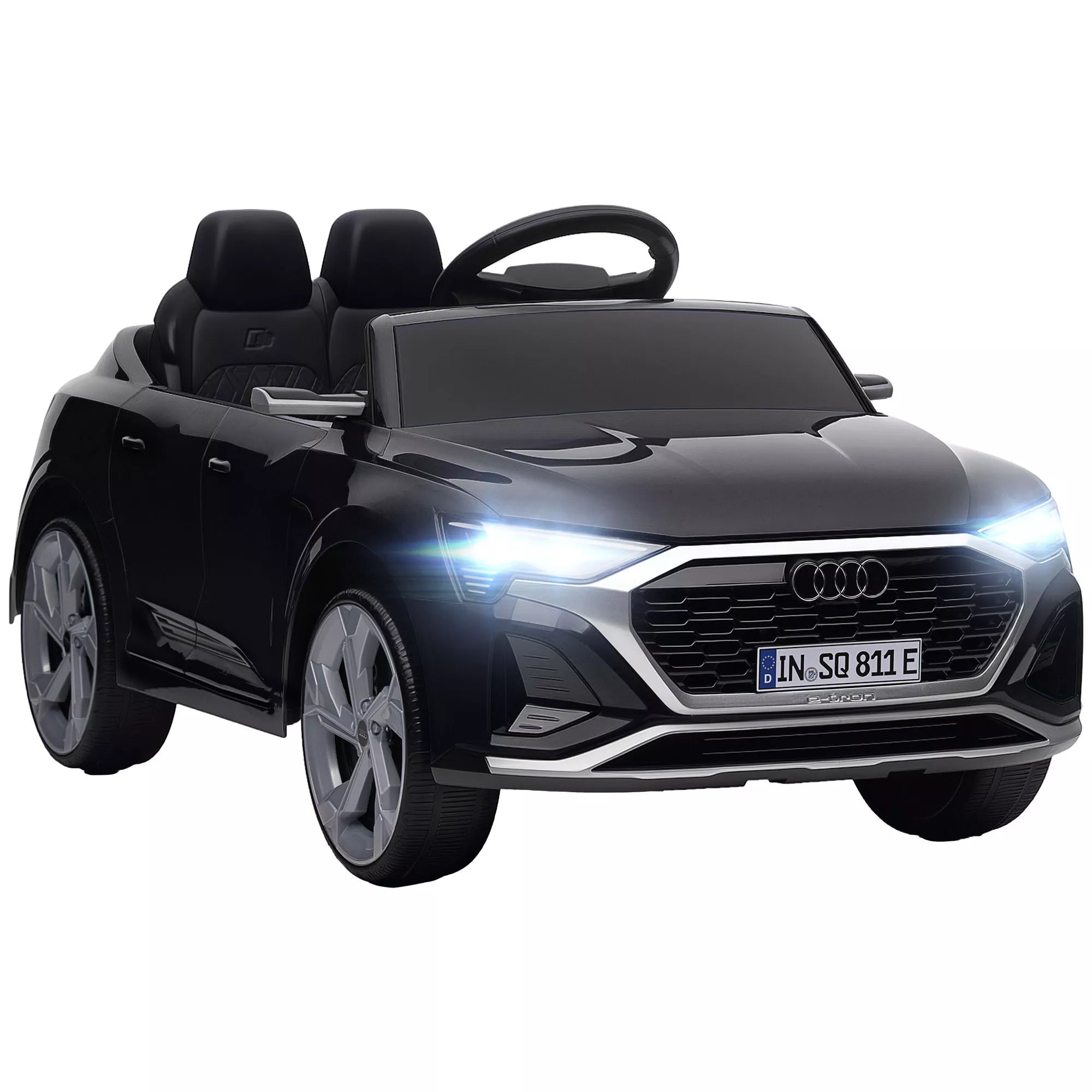 Elektrinis vaikiškas automobilis, 12V Audi Q8, 3-5 km/h, nuotolinio valdymo pultas, priekiniai žibintai, muzika, juodas