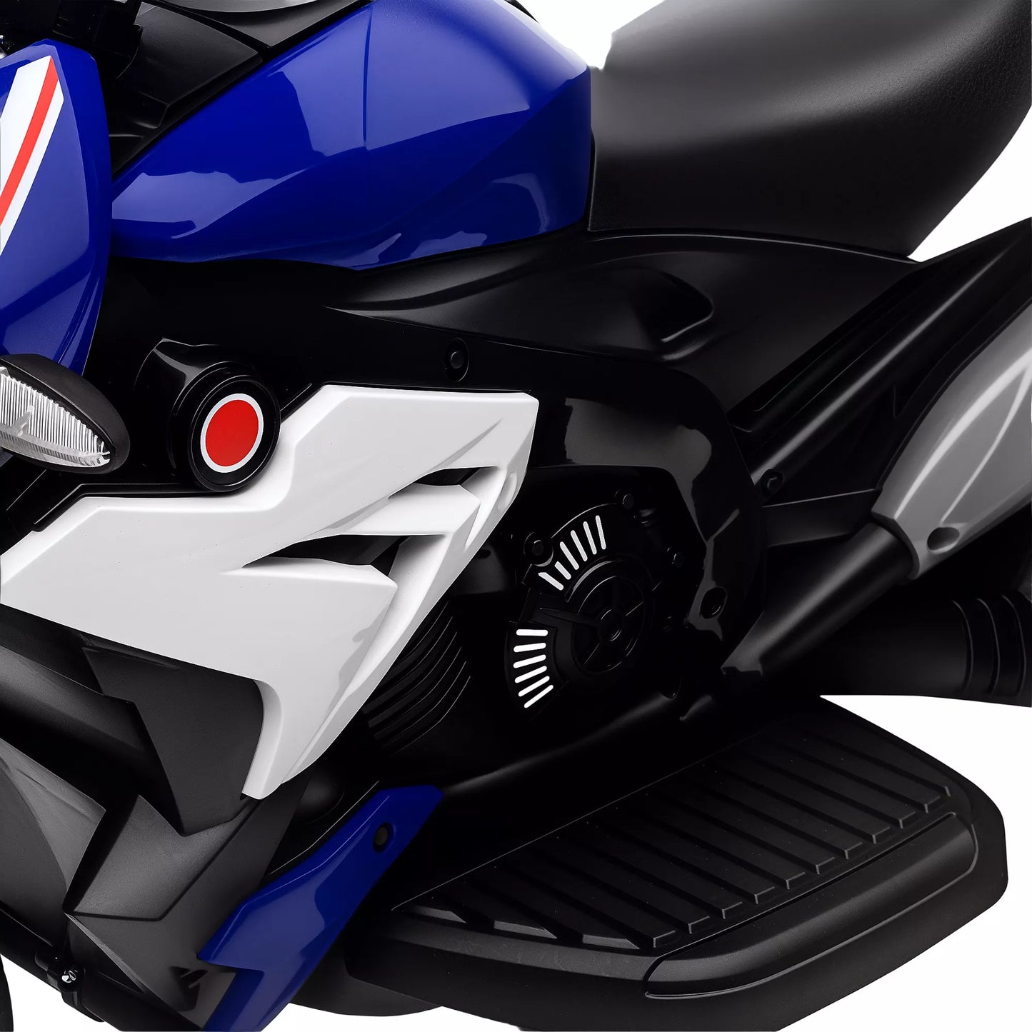 Elektrinis vaikiškas motociklas, šviesos ir garsai, 3 km/h, įkraunamas, plastiko ir metalo, mėlynas/baltas