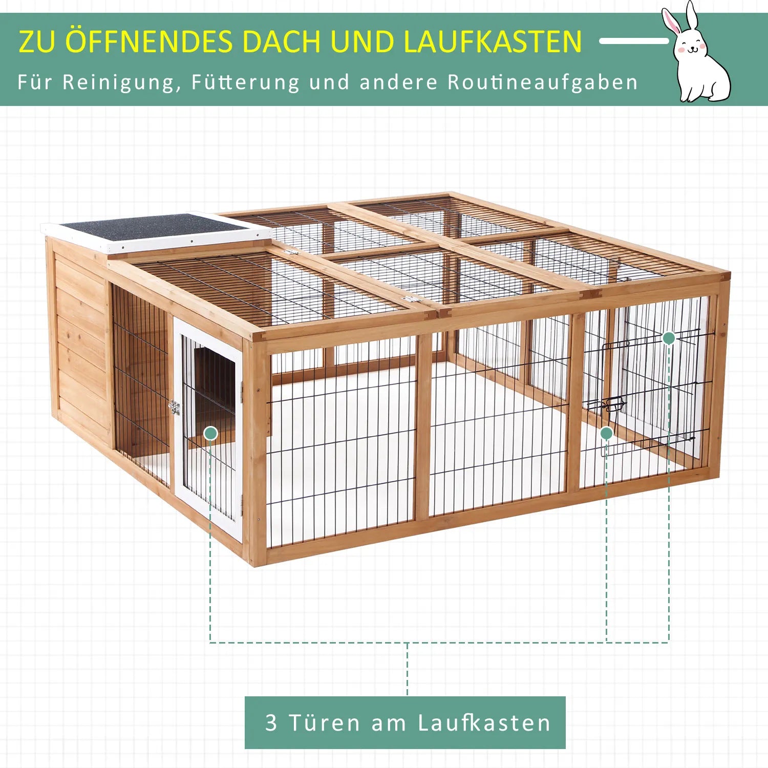 Smulkiajam gyvūnėliui skirtas narvelis su lauko aptvaru, atidaromu stogu, atsparus oro sąlygoms, 123 cm x 120 cm x 52 cm, rudas