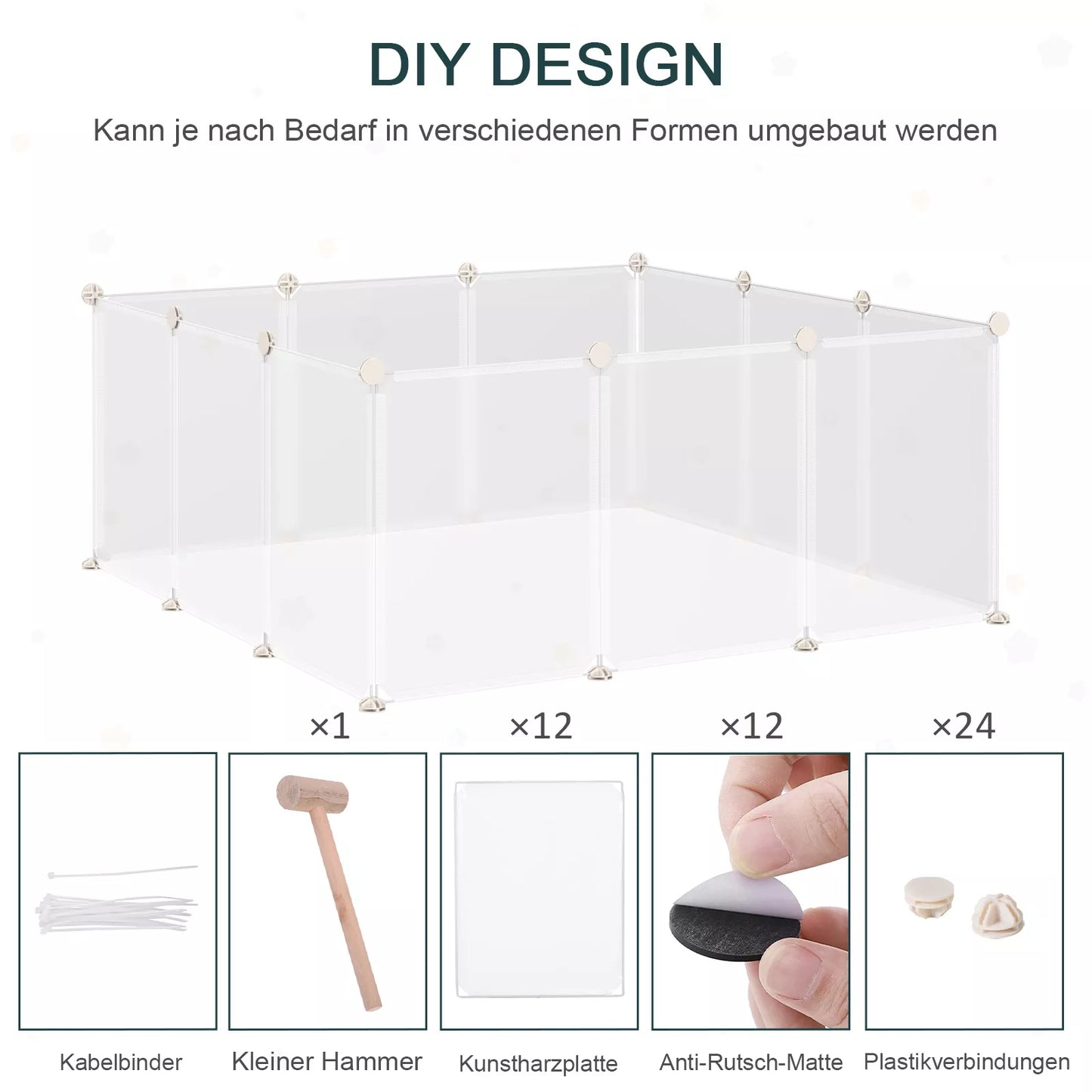 Laisvasis aptvaras Vaikų aptvaras DIY Laisvasis aptvaras Tinklinis aptvaras Aptvaras Maži naminiai gyvūnėliai Aptvaras vidaus patalpoms 12 plokščių Balta Metalas PP derva 105 x 105 x 45 cm