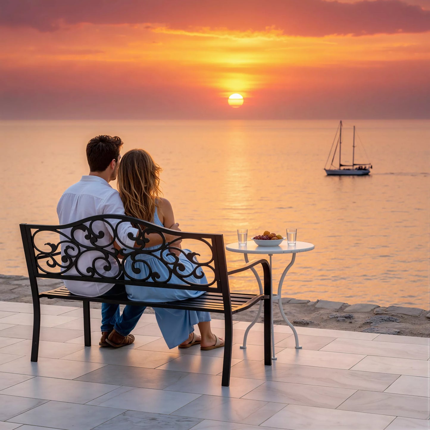 2-vietė sodo suolelė Parko suolelė su ištraukiamu stalu Suolelis Suolelis, kurio apkrova 240 kg Terasos suolelis su atlošais ir porankiais Sodo baldai terasai, sodui, lauko erdvėms 150x58,5x90 cm Juoda