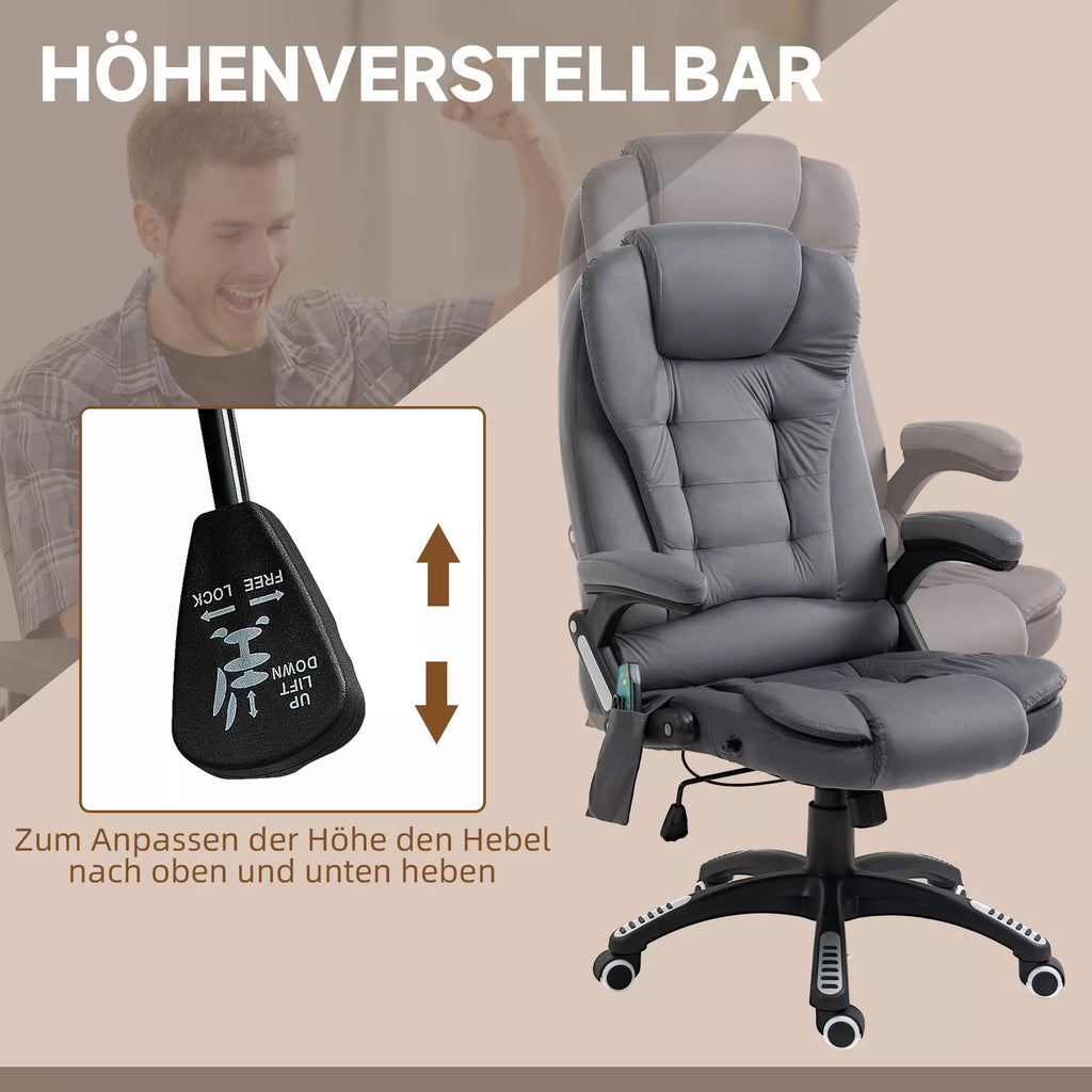 Vinsetto Biuro kėdė su masažo ir šildymo funkcija, ergonomiška, reguliuojamo aukščio, tamsiai pilka