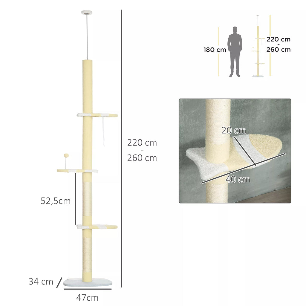Katės draskyklė-namelis, reguliuojamo aukščio, 220–260 cm, geltona